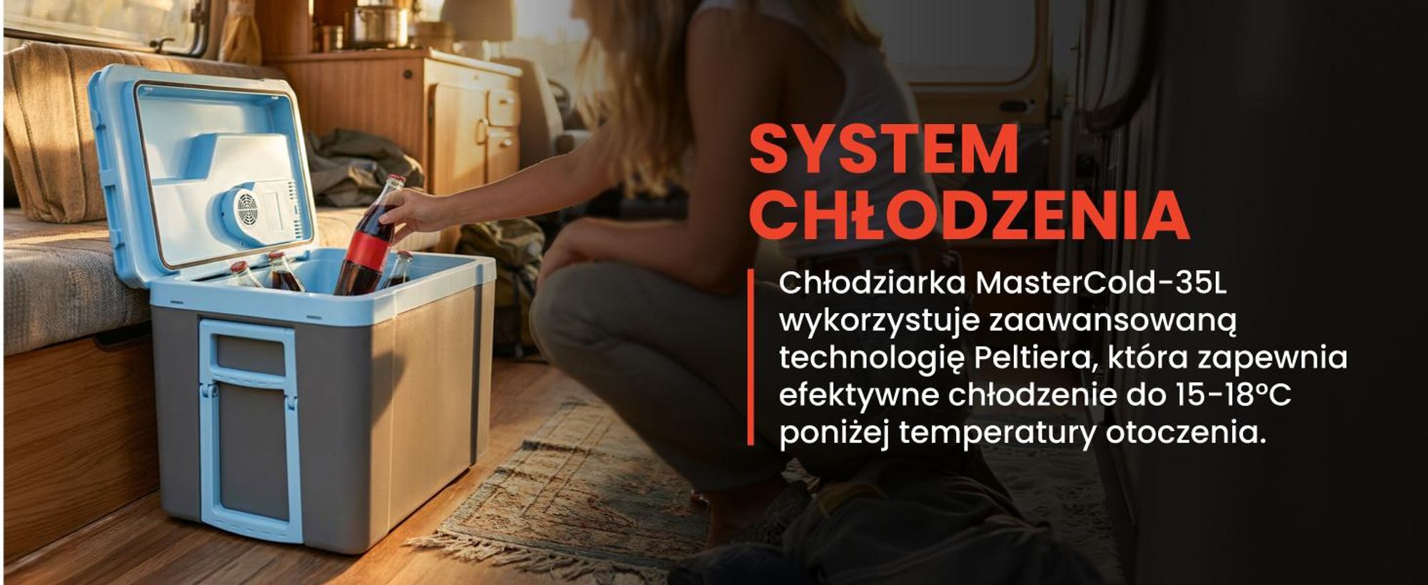 Przenośna lodówka turystyczna o pojemności 35 litrów z funkcją chłodzenia i grzania na kółkach