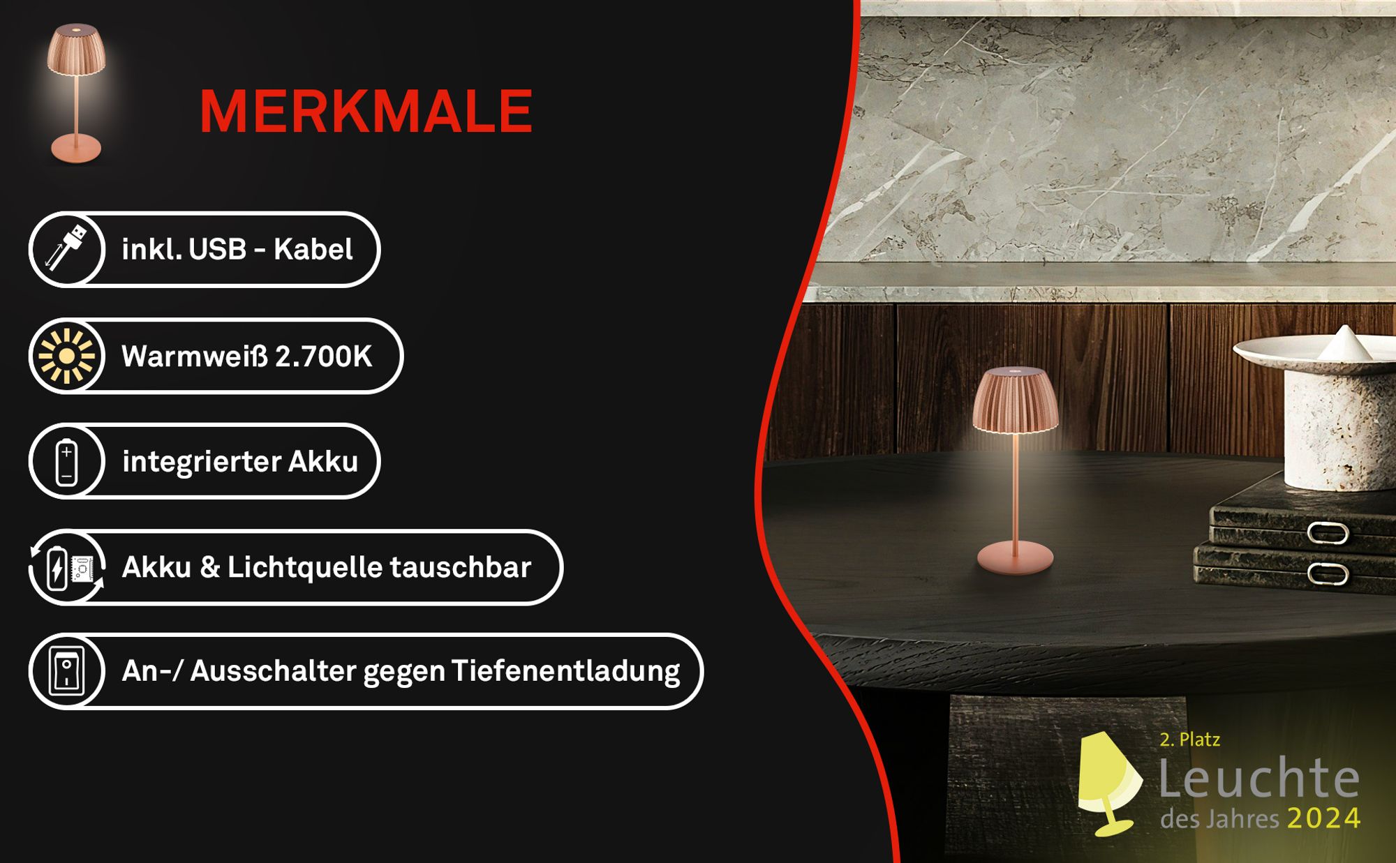 LED Tischlampe Akku LED Tischleuchte Dimmbar Kabellos Touch Aussen/Innen