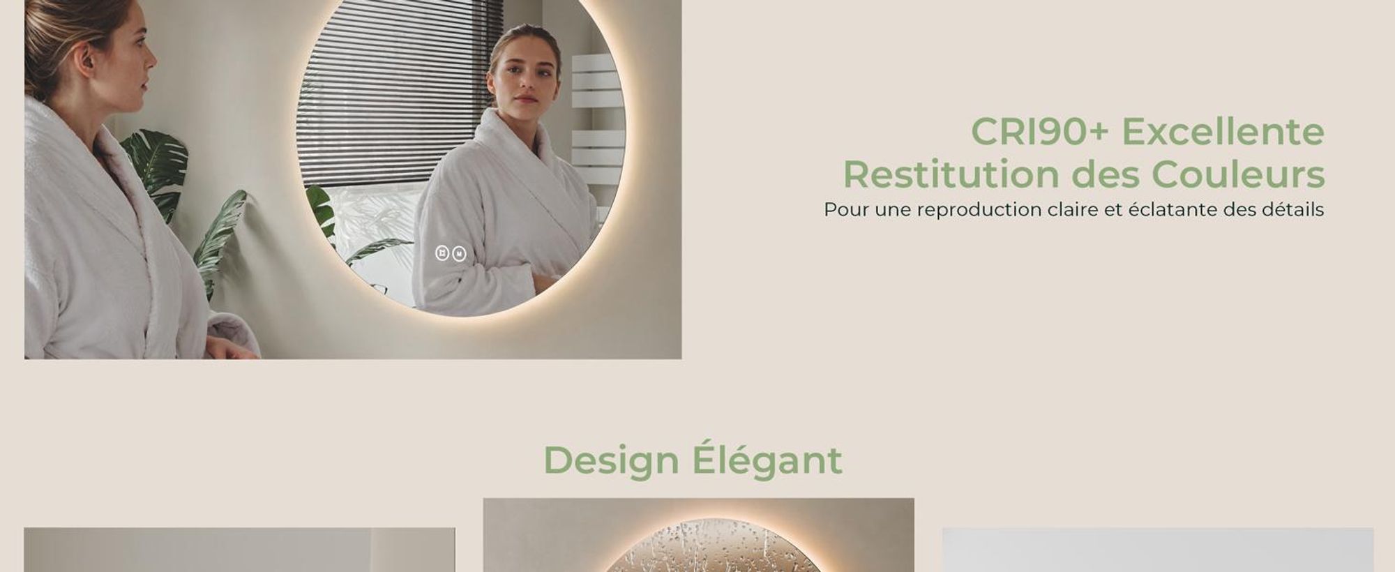 S'AFIELINA miroir de salle de bain LED rond miroir de salle de bain mural avec interrupteur tactile,3 couleurs de lumière 3000/4000/6500K 80 cm
