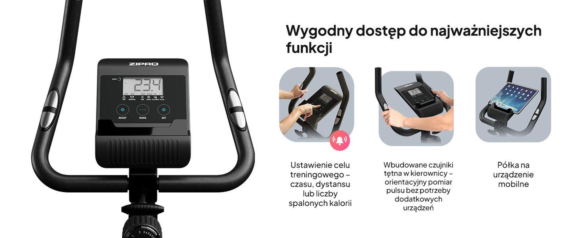 Rower treningowy Zipro Boost – magnetyczny rower fitness z masą obrotową 7 kg Cichy ergometr do użytku domowego Pomiar tętna, regulowany