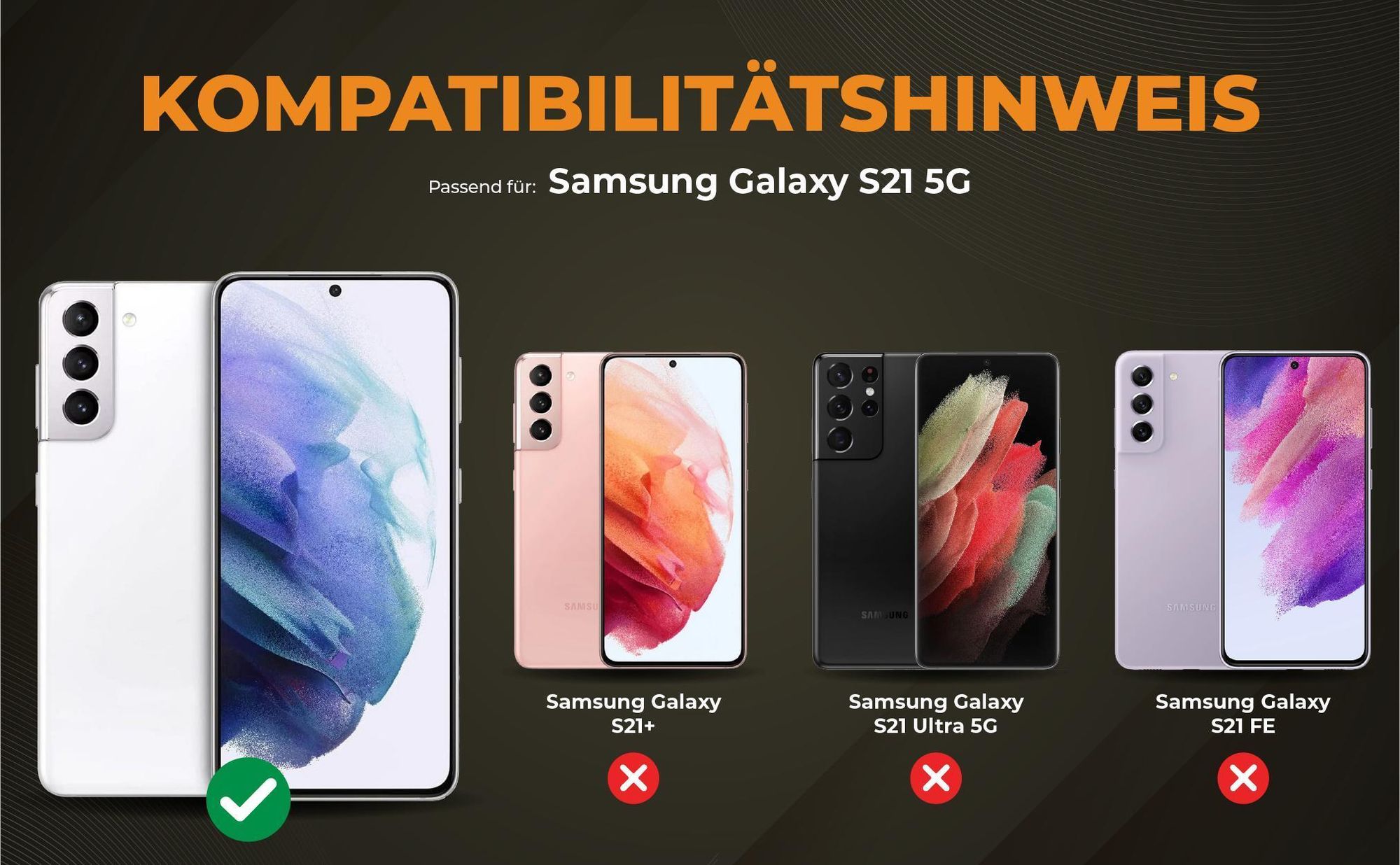 Kompatibilitätshinweise Hülle für Samsung Galaxy S21 5G