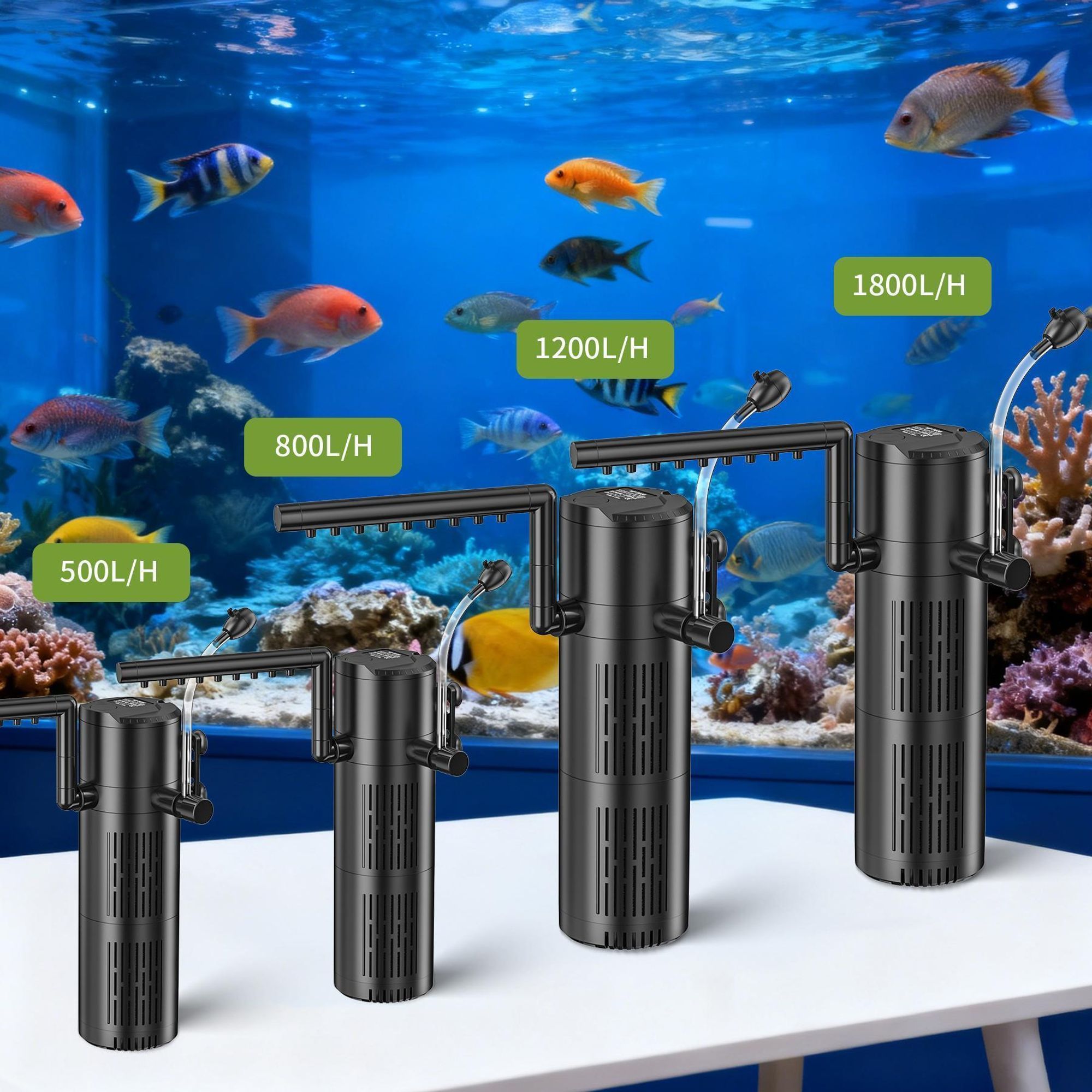 Forever Speed Aquarium Filter mit UVC Klärer Aquarium Innenfilter 6W, 5-in-1 Nano Aquariumfilter für 40L-150L Aquarien 8W 500L/H
