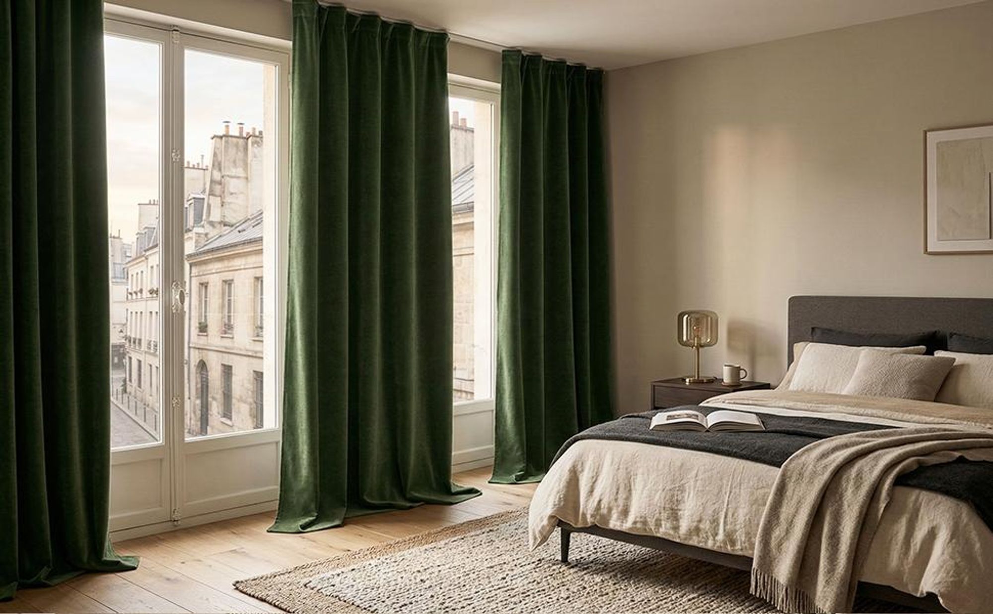 Chenille Vorhänge Grün 2er Set Blickdicht 98% - 510GSM Thermovorhang mit Multifunktionsband Kräuselband 132x214cm Verdunkelung Samtvorhänge für Wohnzimmer Schlafzimmer