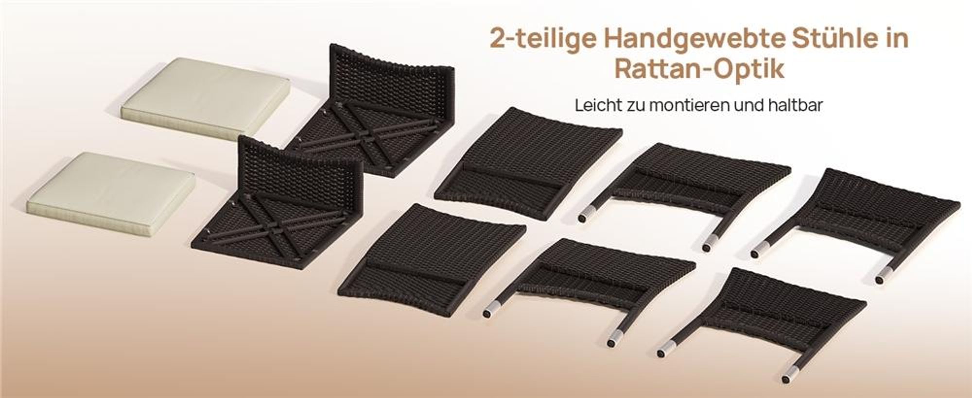 Yaheetech 2er Set Gartenstuhl aus Polyrattan, inkl. Sitz- & Rückenpolster, Gartenmöbel Set mit 2 Sessel, wasserabweisend & waschbar, Braun & Beige