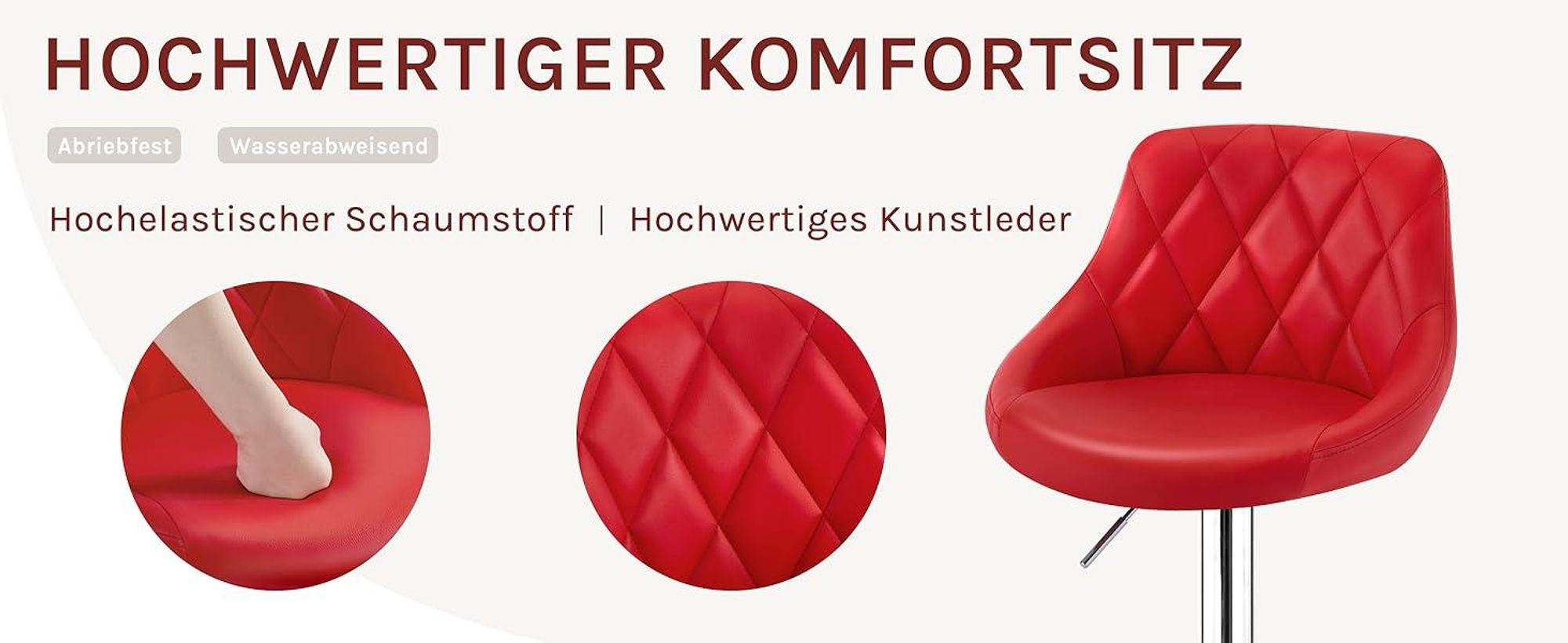 WOLTU 1er Set Barhocker Barstuhl leichte reinige Kunstleder, Gute gepolsterte Sitzfläche, Höhenverstellbar 360° Drehbar, Farbwahl, Rot