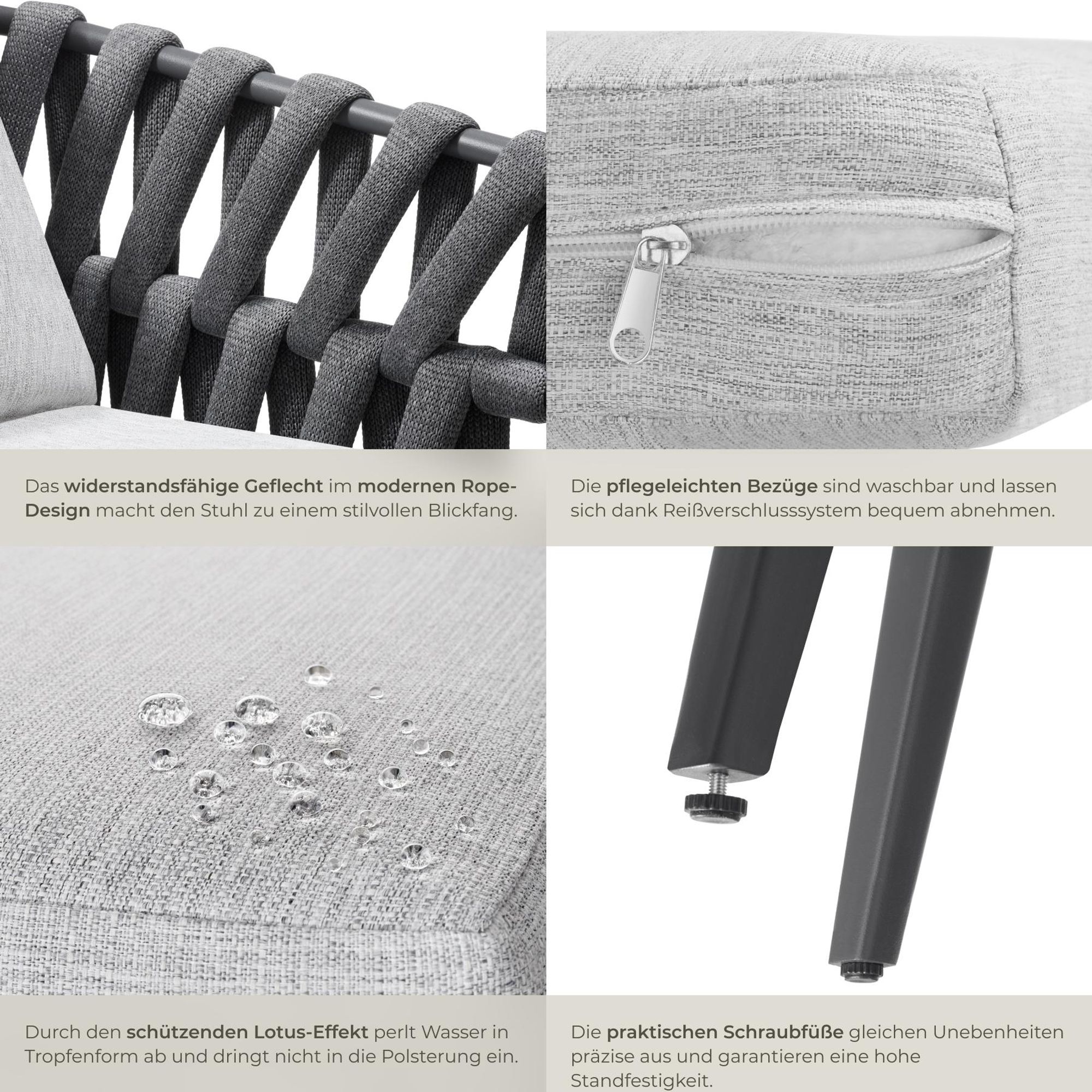 tectake® Stuhl Lugano im Rope-Design mit Aluminiumgestell
