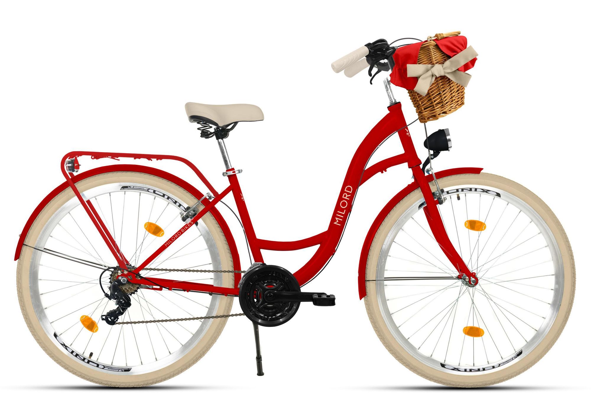 MILORD Damenfahrrad Citybike Komfort Mit Weidenkorb Hollandrad Fahrrad, 26 Zoll, 21-Gang, Schwarz