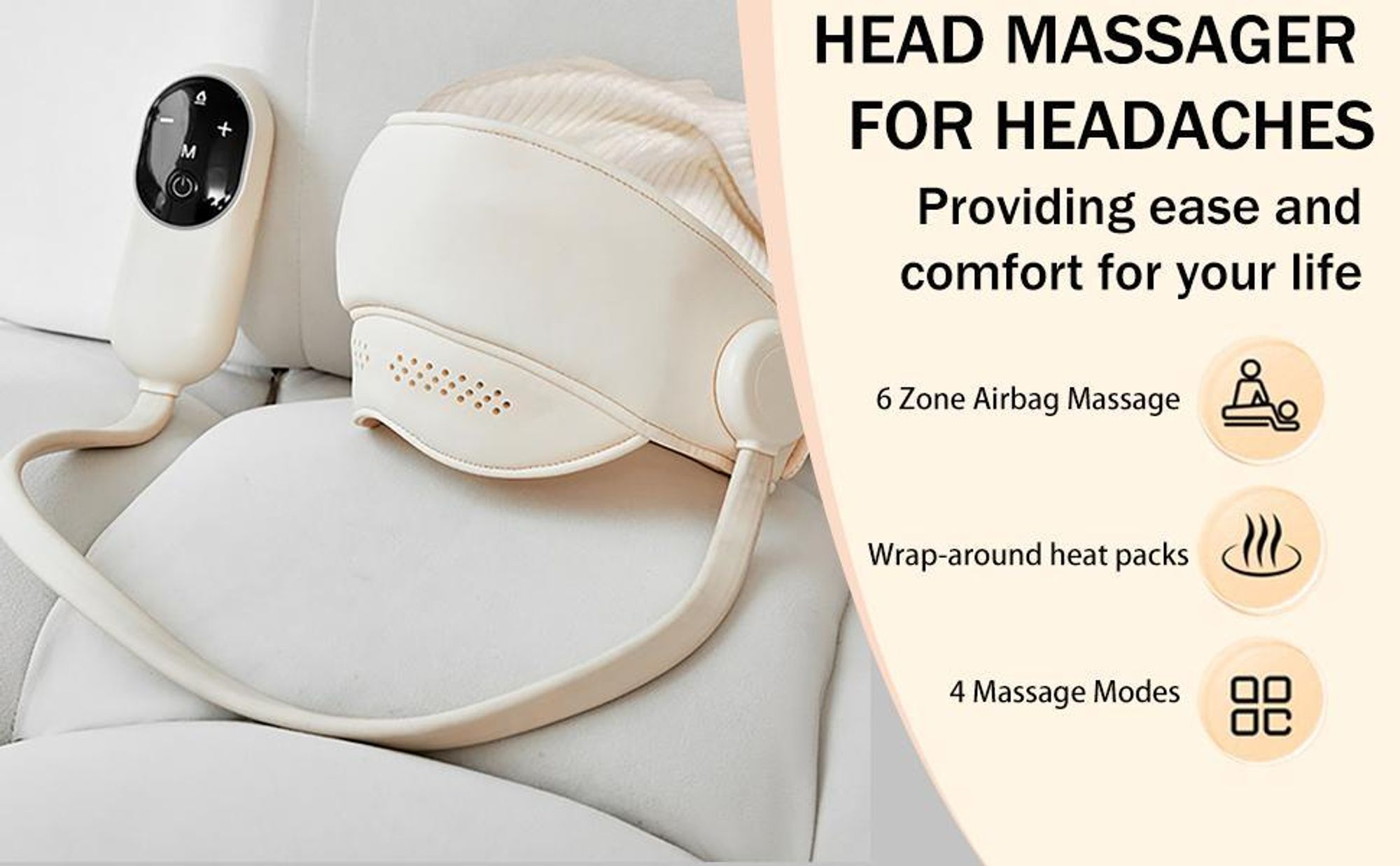 3pcs 360° Kopfhautmassagegerät, 6 Airbags, wiederaufladbar 2000 mAh, 3 Heizstufen, für Stressabbau, Tiefenentspannung & Wellness, Beige