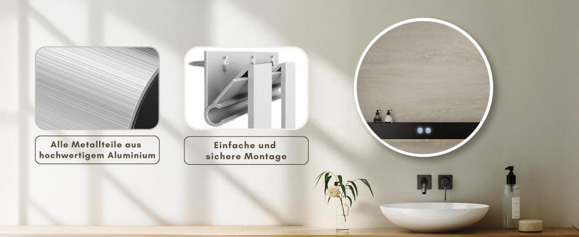 HOKO Gold Badspiegel Led Beleuchtung Rechteck 60x80/80x60cm, Wandspiegel mit Antibeschlag und mit Touch Schalter, Licht Wechsel, Memory Funktion