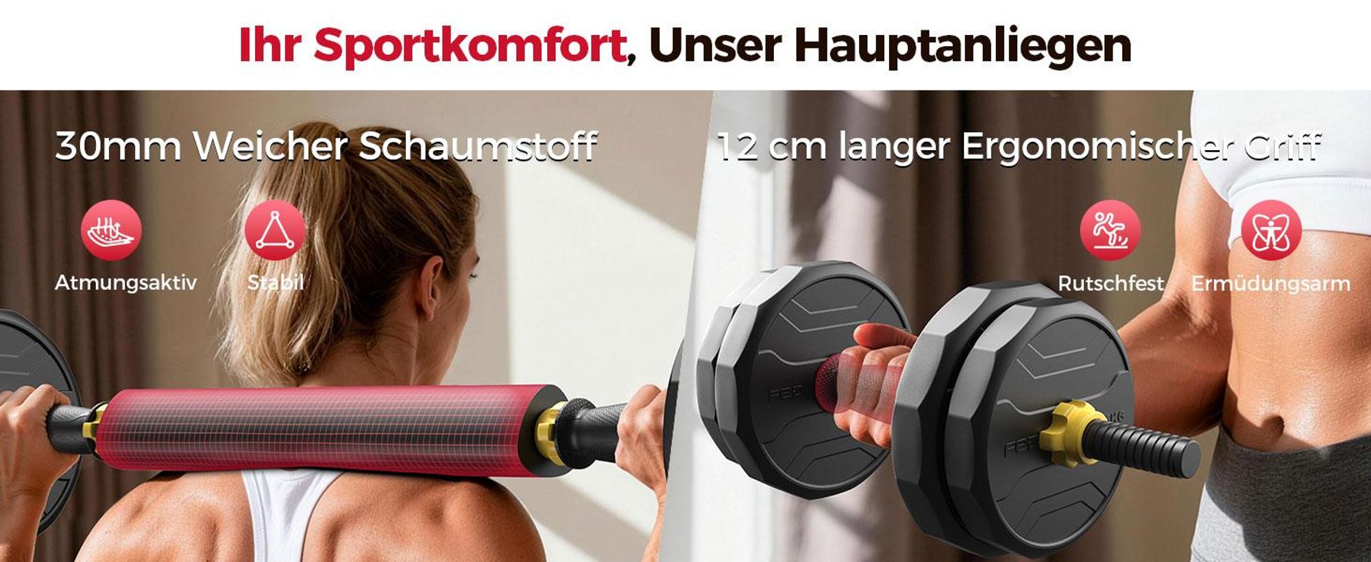 FEIERDUN 22 kg Hantelset, 4-in-1, für Langhantel, Kettlebell & Liegestütz