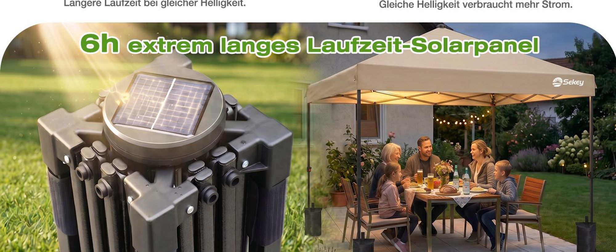 Sekey Faltpavillon 3x3 m mit Solar-LED, UPF 50+, wasserdicht und winterfest Gartenpavillon