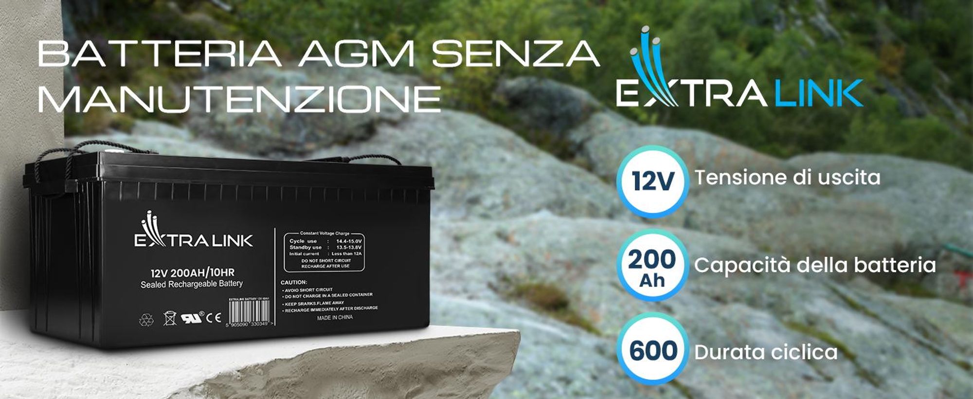 Extralink Batteria AGM 12V 200Ah, VRLA, senza manutenzione