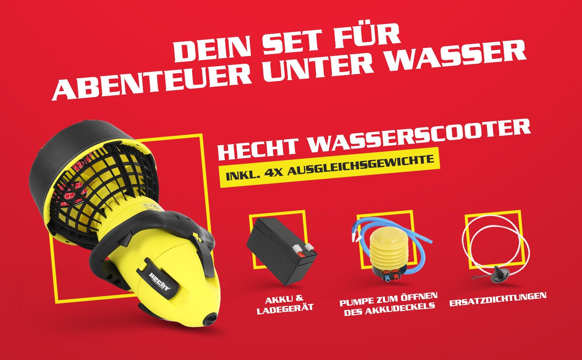 HECHT Wasser Scooter 4499 | 500W | bis 5,2 km/h Unterwasser | 50 min Laufzeit | mit Akku & Ladegerät