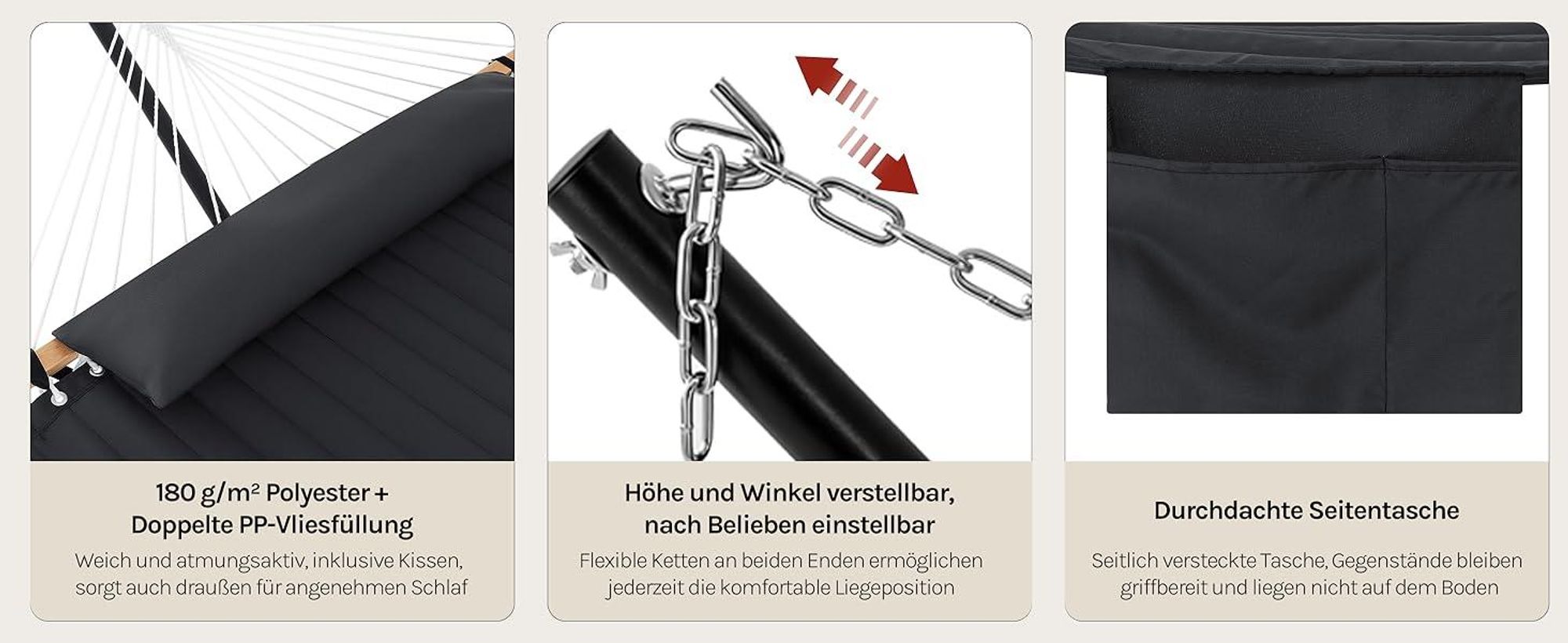 WOLTU Hängematte mit Gestell belastbar bis 250 kg für 2 Personen, Anthrazit