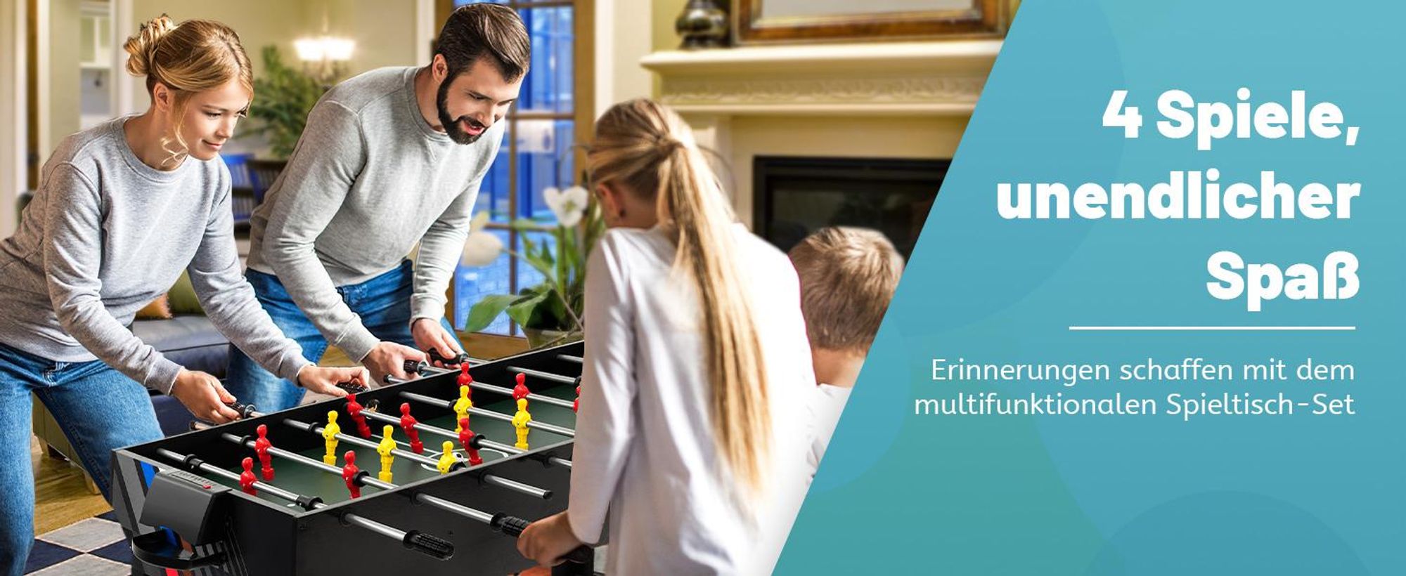COSTWAY 125x97x83cm Tischkicker, Multifunktionstisch mit Tischfußball, Billard, Tischtennis&Hockey, Kombi-Spieltisch-Set für Kinder&Erwachsene Schwarz