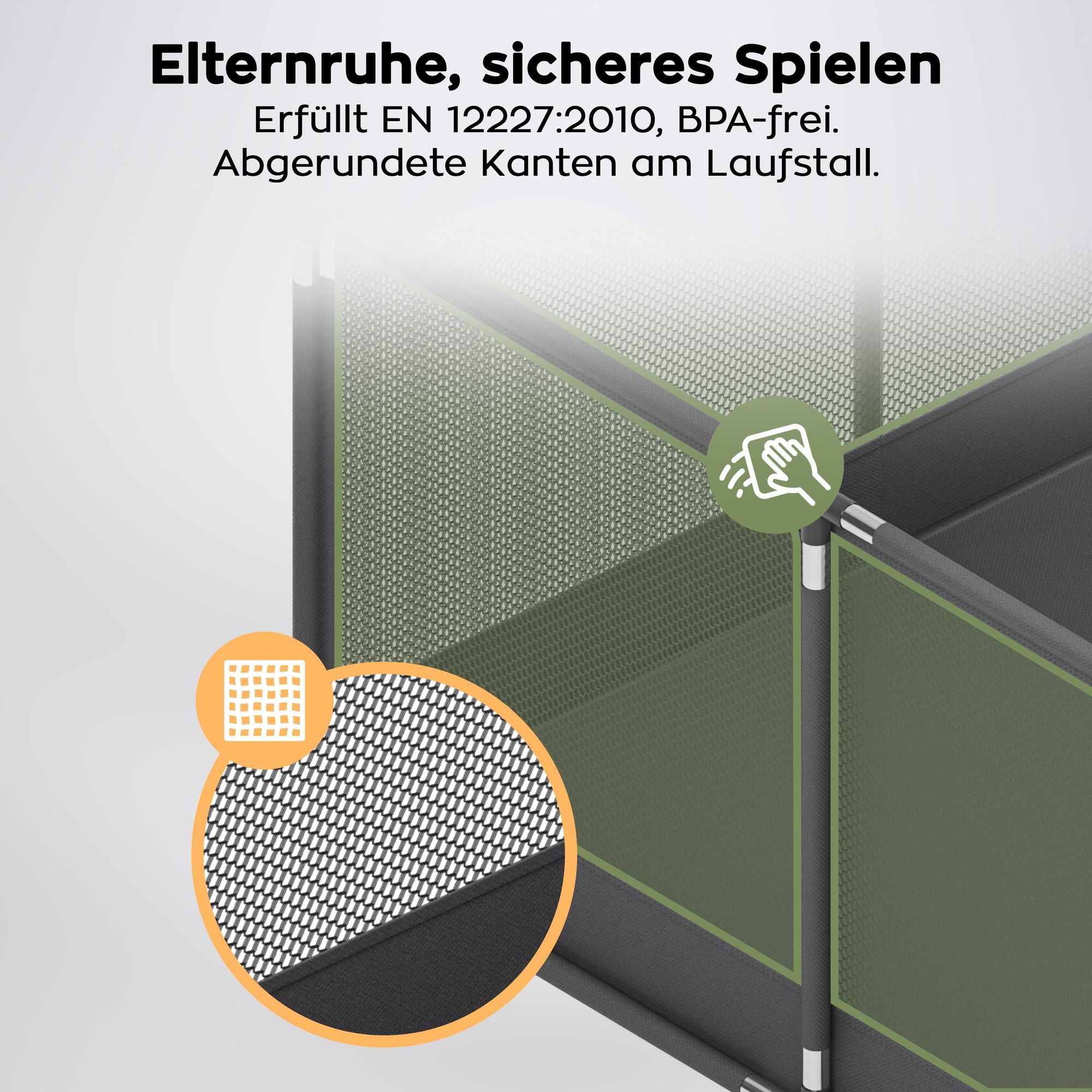 Kinder Laufstall Playpen Laufgitter 120x180 cm mit Boden, 66 cm hoch, faltbar, Reißverschluss Tür innen & außen, Saugnäpfe, Tragetasche, BPA-frei