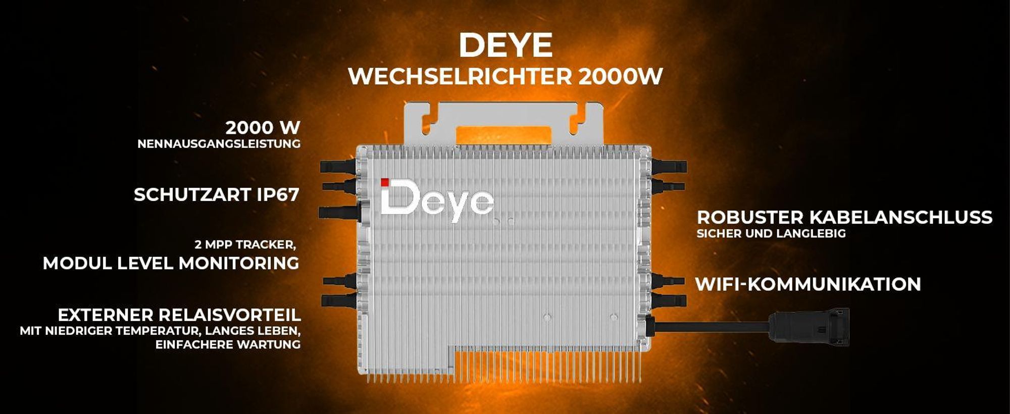 SUNNIVA® 2000W Balkonkraftwerk BIFAZIAL FULLBLACK komplett Steckdose DEYE 2000 Watt Wechselrichter, Komplettset 4x 500W PV Solaranlage Solarmodule