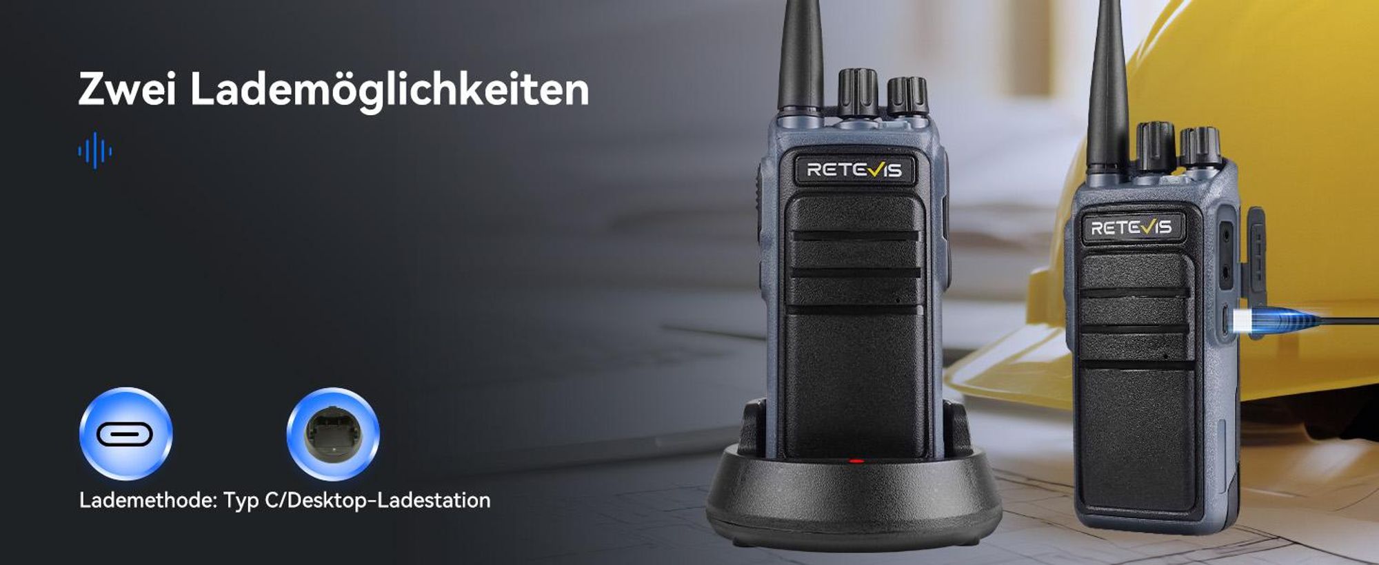 Retevis C64 Funkgeräte set, Professionelles Walkie Talkie Intelligente Spracherkennungs, 2500 mAh, Rauschunterdrückung, Handfunkgerät mit Headset