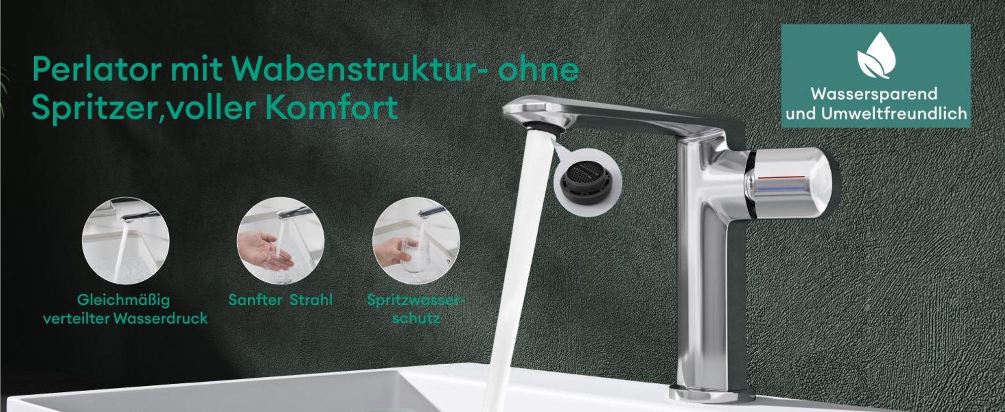 Mai & Mai Armatur Bad Wasserhahn Badezimmer Waschtischarmatur Einhebelmischer Mischbatterie Bad aus Messing mit Wassersparfunktion Silber 1180