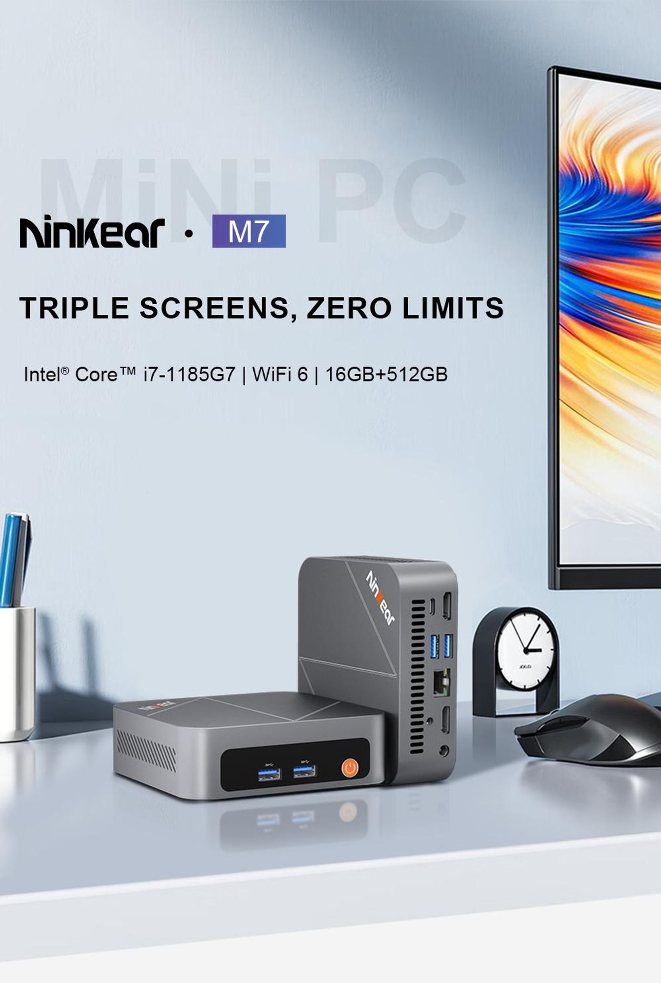 Ninkear M7 Mini PC Intel Core i7-1185G7, Windows 11 Pro, Mini-Computer Desktop