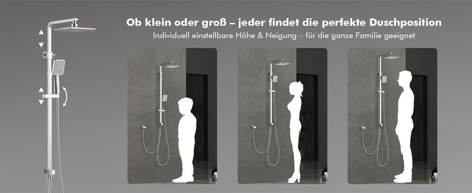 Homelody Duschsystem ohne Armatur Regendusche Duschset ohne Thermostat mit Kopfbrause Handbrause Umsteller eckig Duschsäule für Badezimmer, chrom