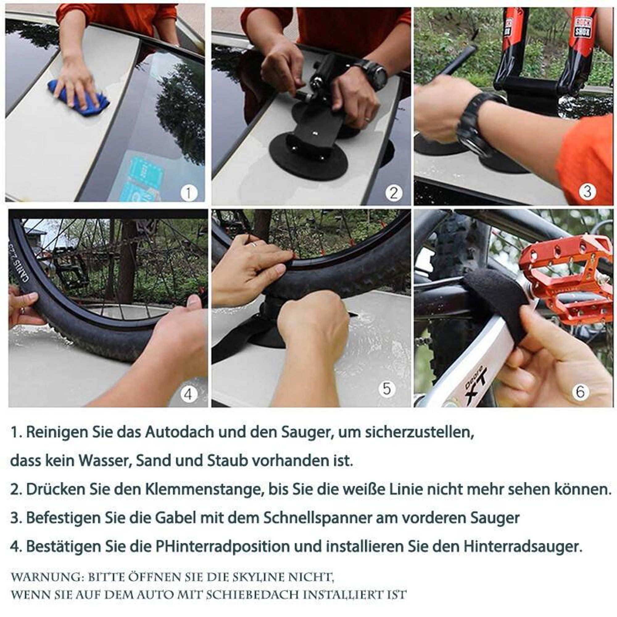 ROCKBROS Fahrradträger mit Saugnäpfe, Fahrrad Dachgepäckträger, für 1 Fahrrad, Rot
