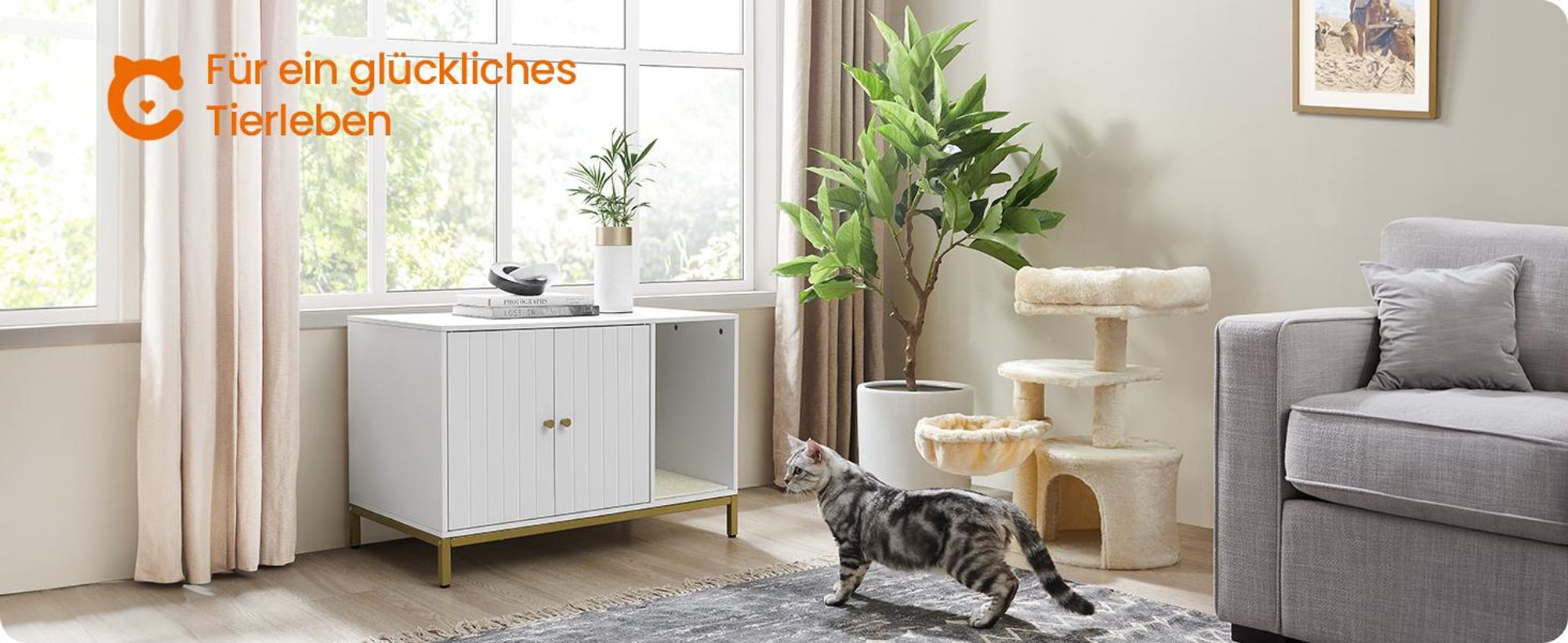Feandrea Katzenklo-Schrank, Katzentoilette, mit Kratzmatte, Beistelltisch Weiß