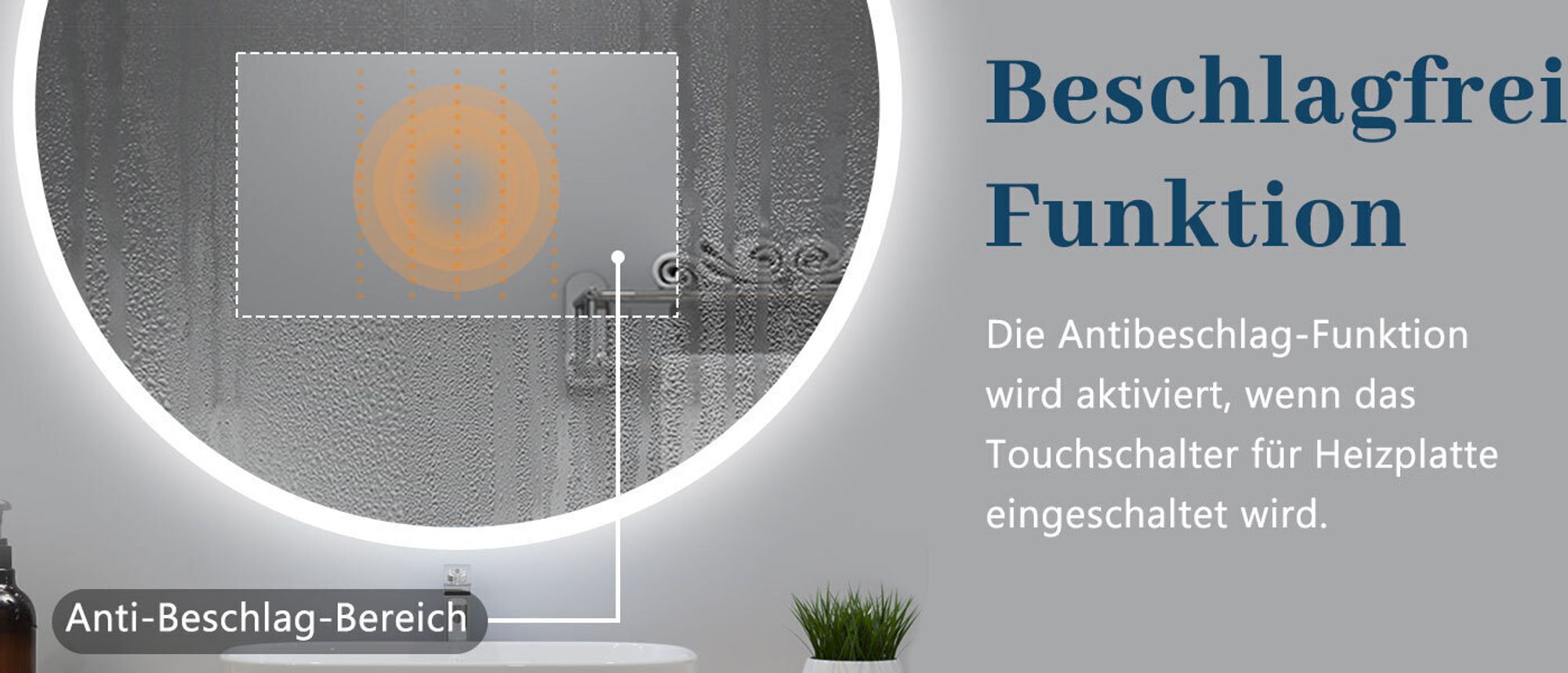 AICA LED Badspiegel Rund 70cm mit Touch/Wandschalter Beschlagfrei Kalt/Neutral/Warmweiß Dimmbar Badezimmerspiegel mit Uhr und 3-Fach Kosmetikspiegel IP44