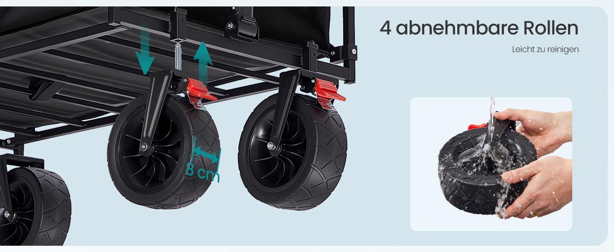 SONGMICS Faltbarer Bollerwagen, Transportwagen 200 L, Handwagen mit Griff, Outdoor Garten, 4 verstärkte Rollen, schwarz