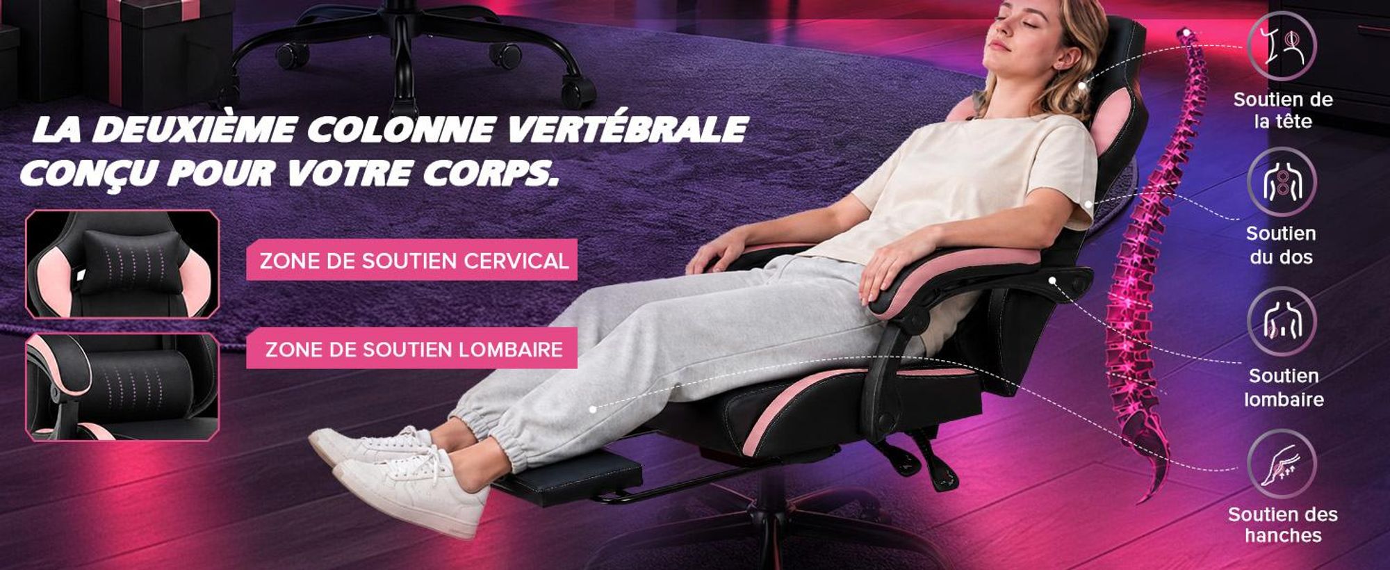 Chaise de gaming GTPLAYER, chaise de bureau, fauteuil de jeu avec repose-pieds, chaise de gamer ergonomique avec accoudoirs connectés, chaise de bureau réglable en hauteur