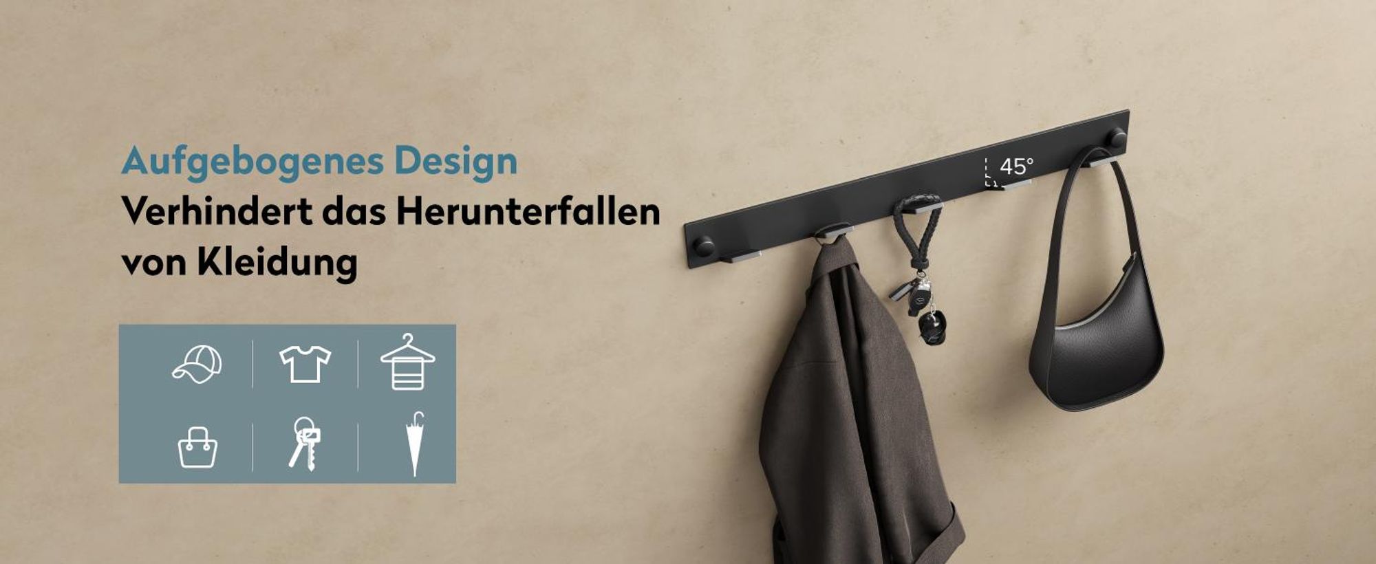 doporro Garderobenhaken Edelstahl, Kleiderhaken Wand mit 5 Haken, selbstklebend & ohne Bohren Matt Weiß für Jacken, Handtücher Stalo-03