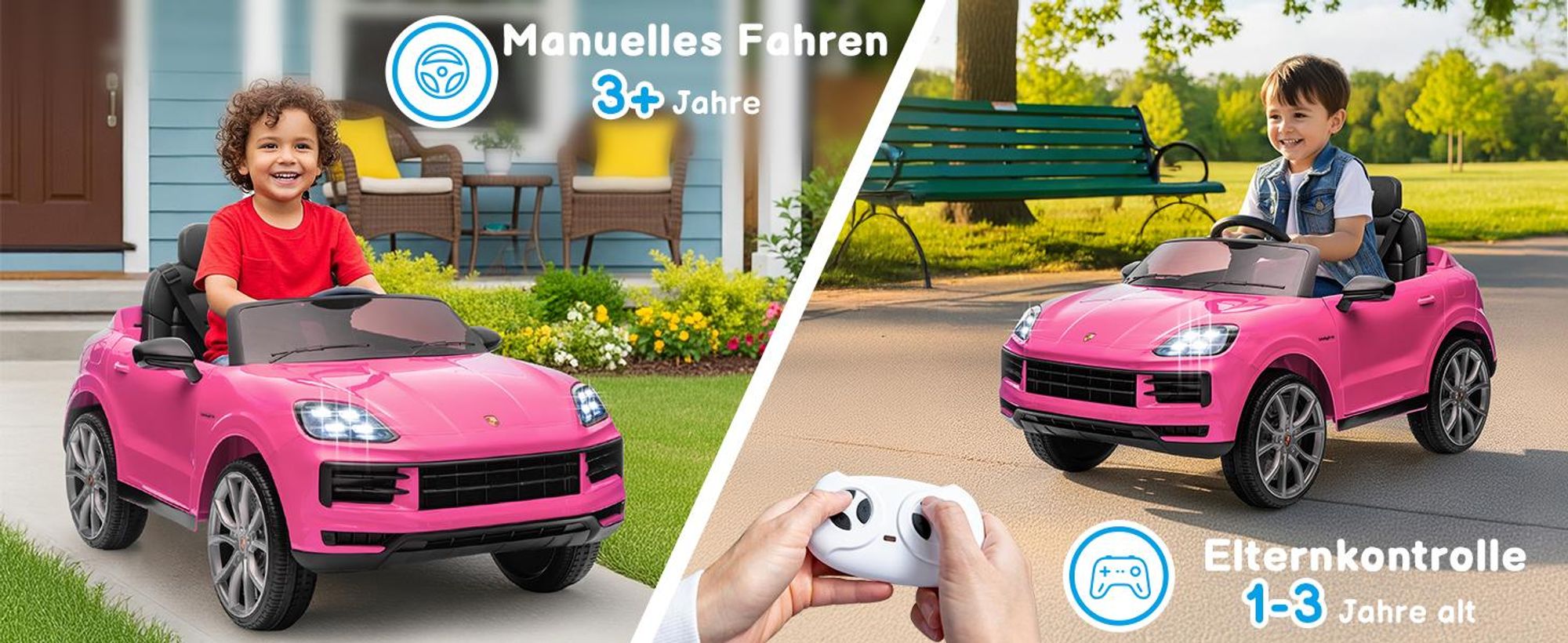 FCH Kinder Elektroauto 12V Kinderauto Elektrisch 2,4G-Fernbedienung, Porsche Cayenne Elektrofahrzeuge mit MP3, Musik, Hupe, LED-Leuchten (Rosa)