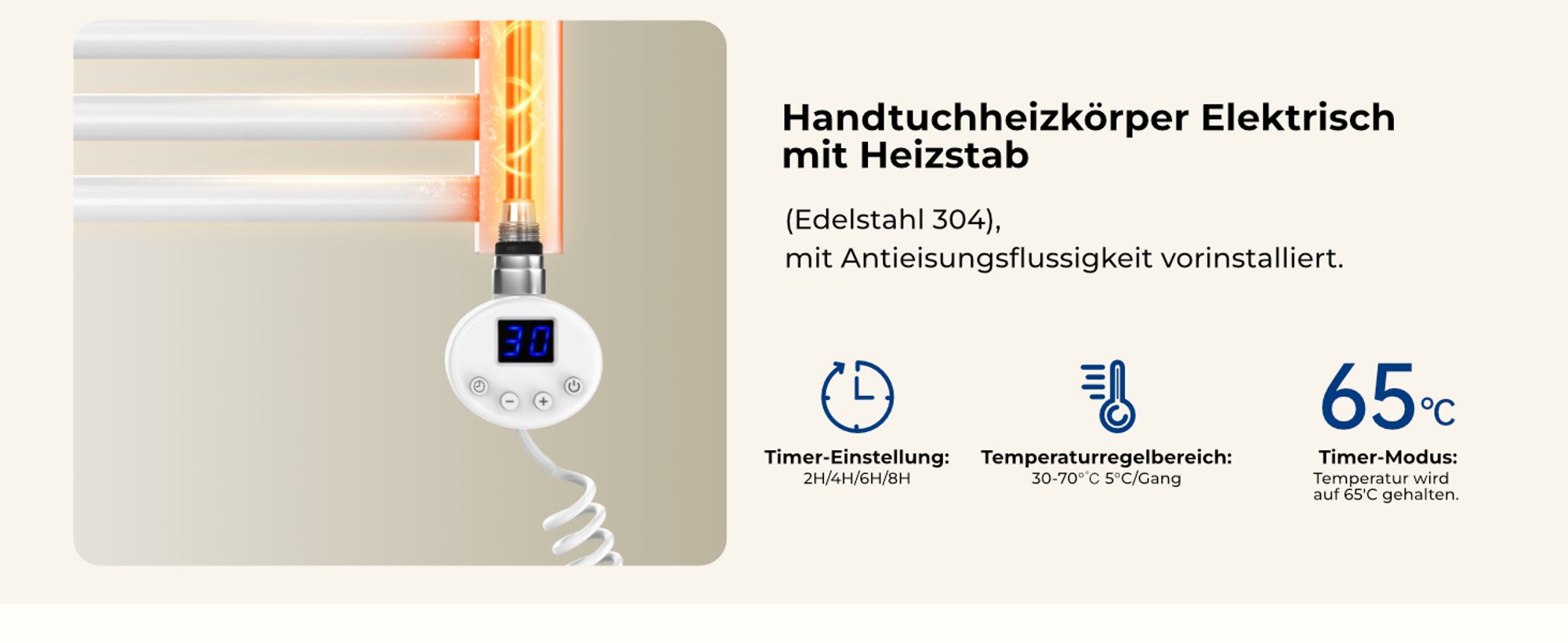 Heilmetz Badheizkörper Elektrisch 500W 100 x 60 cm Handtuchheizkörper Handtuchtrockner Heizkörper Handtuchwärmer Weiß