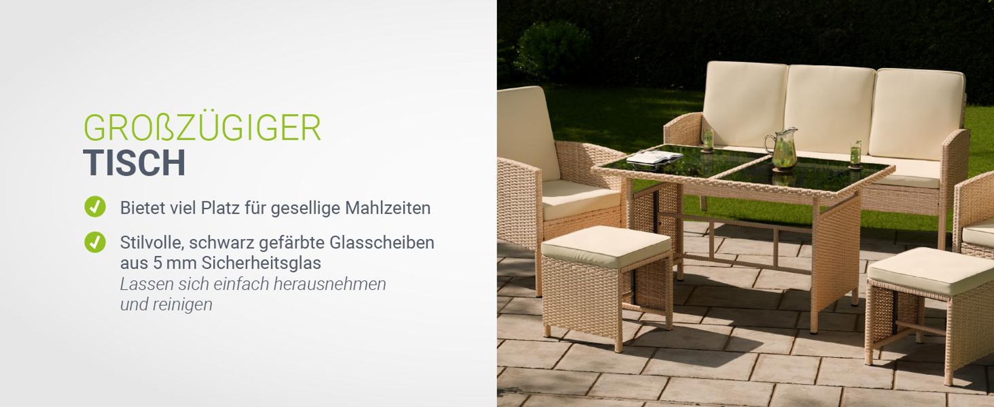 Juskys Polyrattan Gartenmöbel Sitzgruppe Turin Set 6 teilig - Outdoor Möbel Creme / Sand