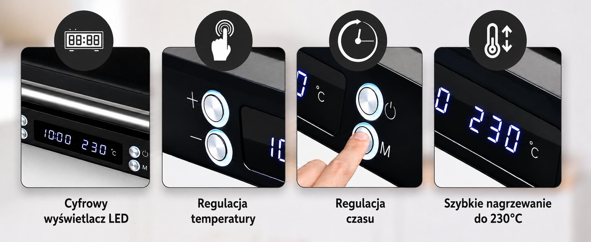 Grill kontaktowy Olvy XXL 2000W - opiekacz do 4 kanapek, opiekacz do panini z 7 programami, grill stołowy z wyświetlaczem, bez PFAS, regulacja do 230°