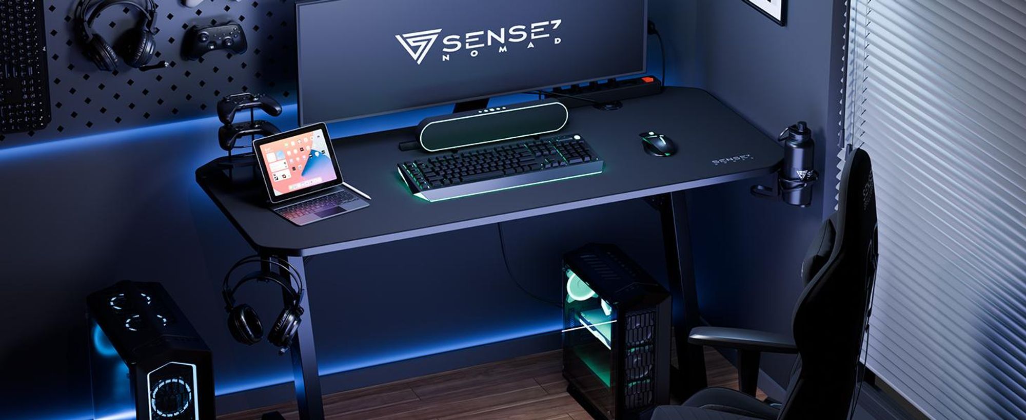 Herný stôl SENSE7 Nomad Classic – písací stôl 120 x 60 cm vrátane podložky pod myš XXL, počítačový stôl, stôl pre PC, herný stôl, stôl pre hráčov, organizácia káblov, čierny