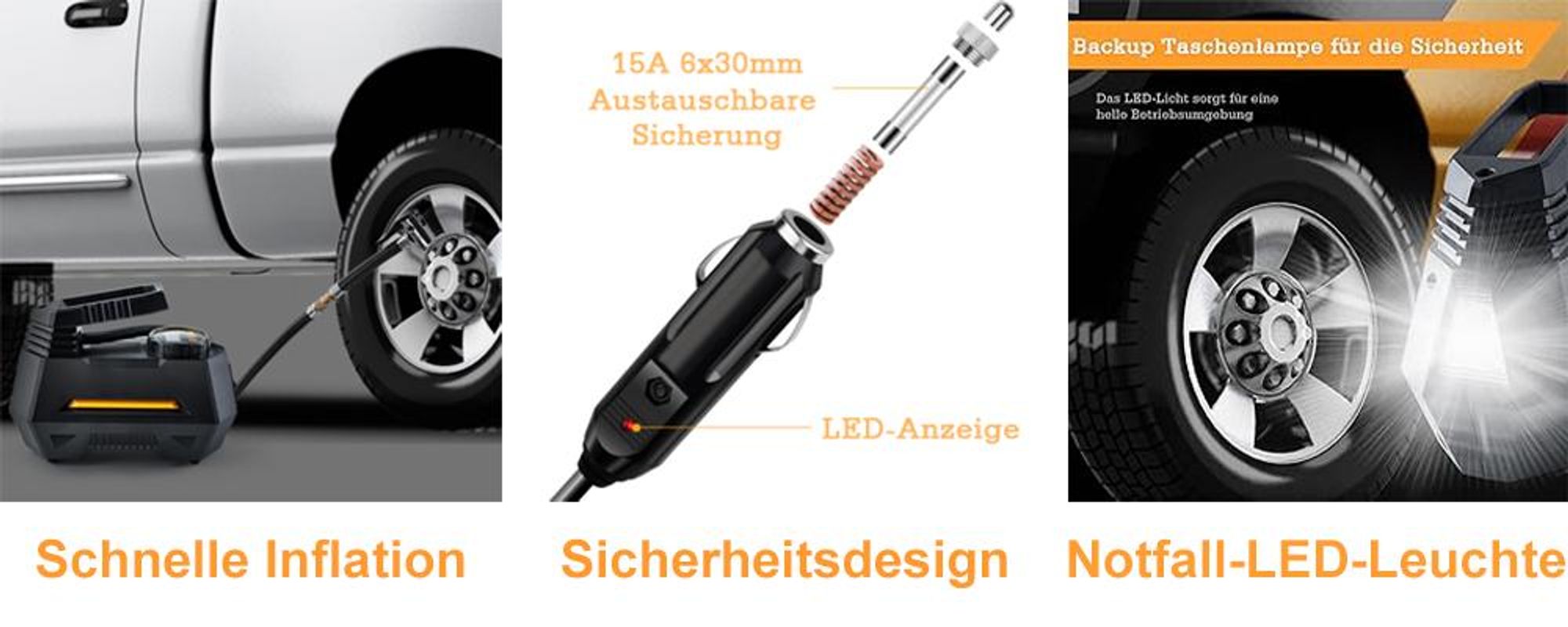 Autoluftpumpe, Elektrischer Luftkompressor, Tragbarer Kofferkompressor, Digitaler Anzeige, 12V Netz für Auto, Fahrrad, Motorrad, Ball, inkl. Zubehör