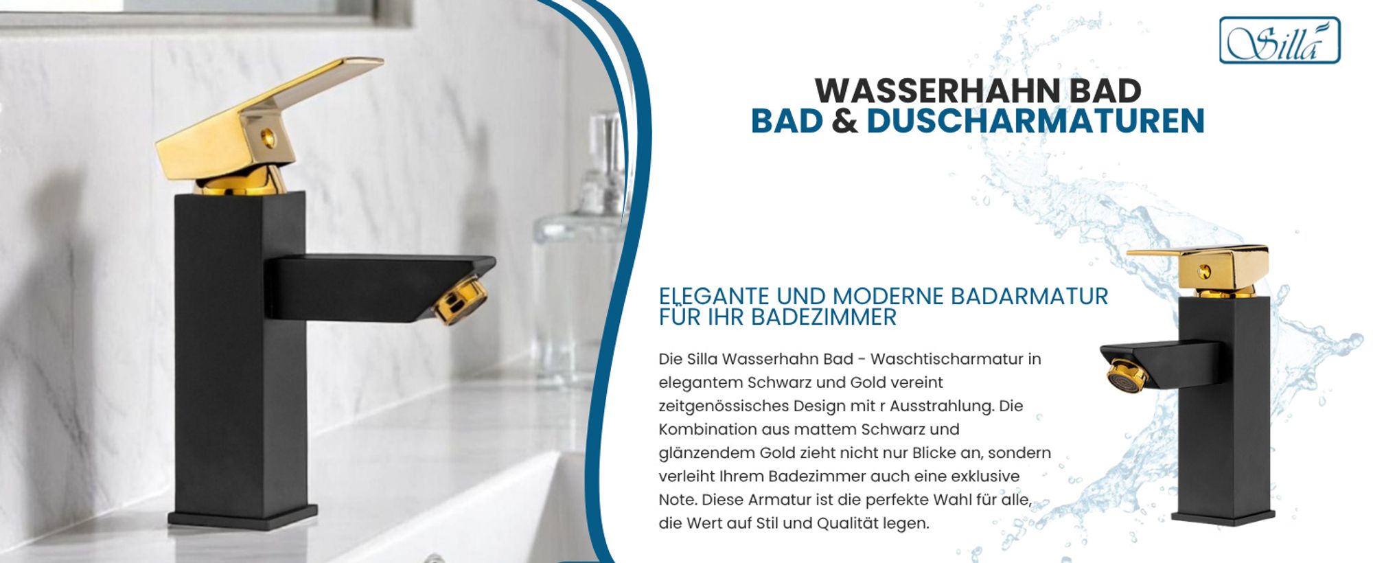 Silla, Schwarz, Gold, Wasserhahn Bad, Wasserhahn, Badarmatur, Waschtischarmatur