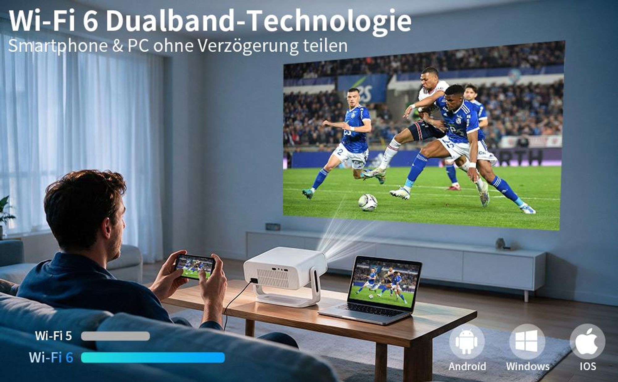 Beamer 4K, offizielle Netflix-, KI-Autofokus & automatische Trapezkorrektur, 800 ANSI, 1080P Full HD, WiFi6 Bluetooth Smart Projektor