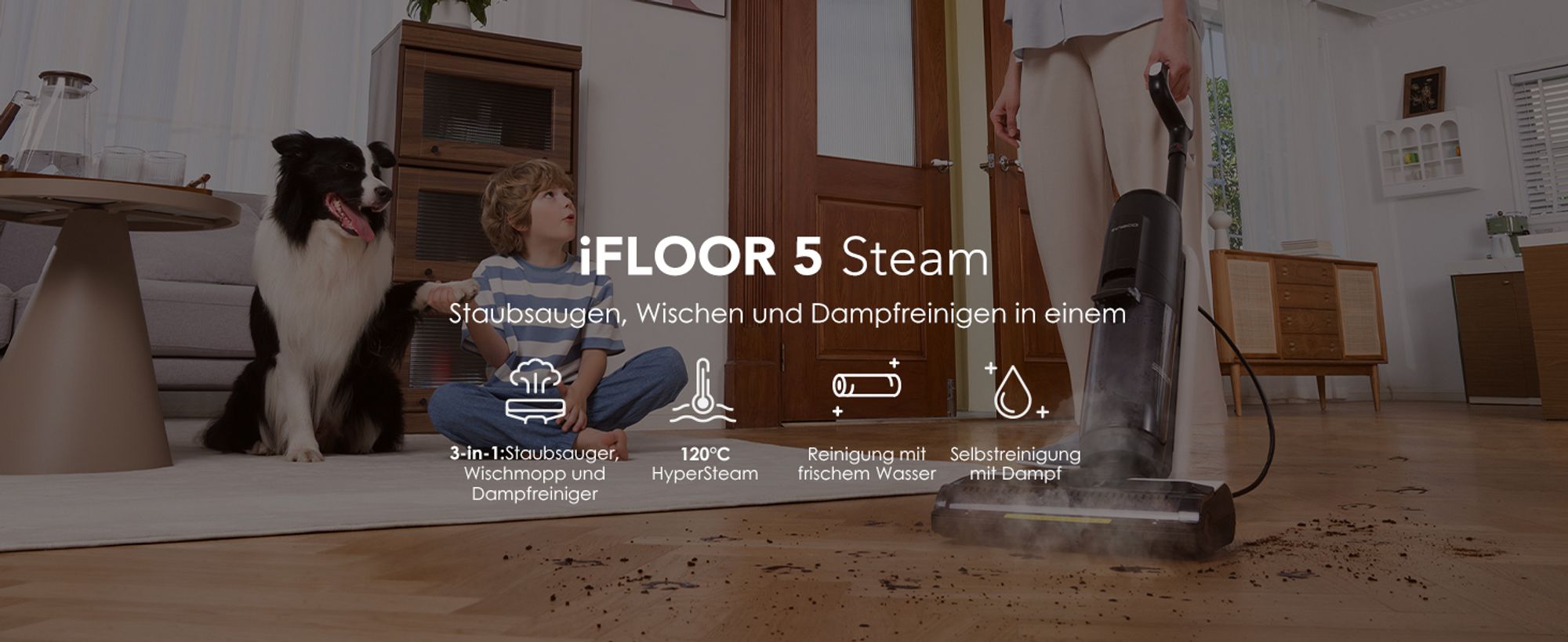 Staubsaugen, Wischen und Dampfreinigen in einem