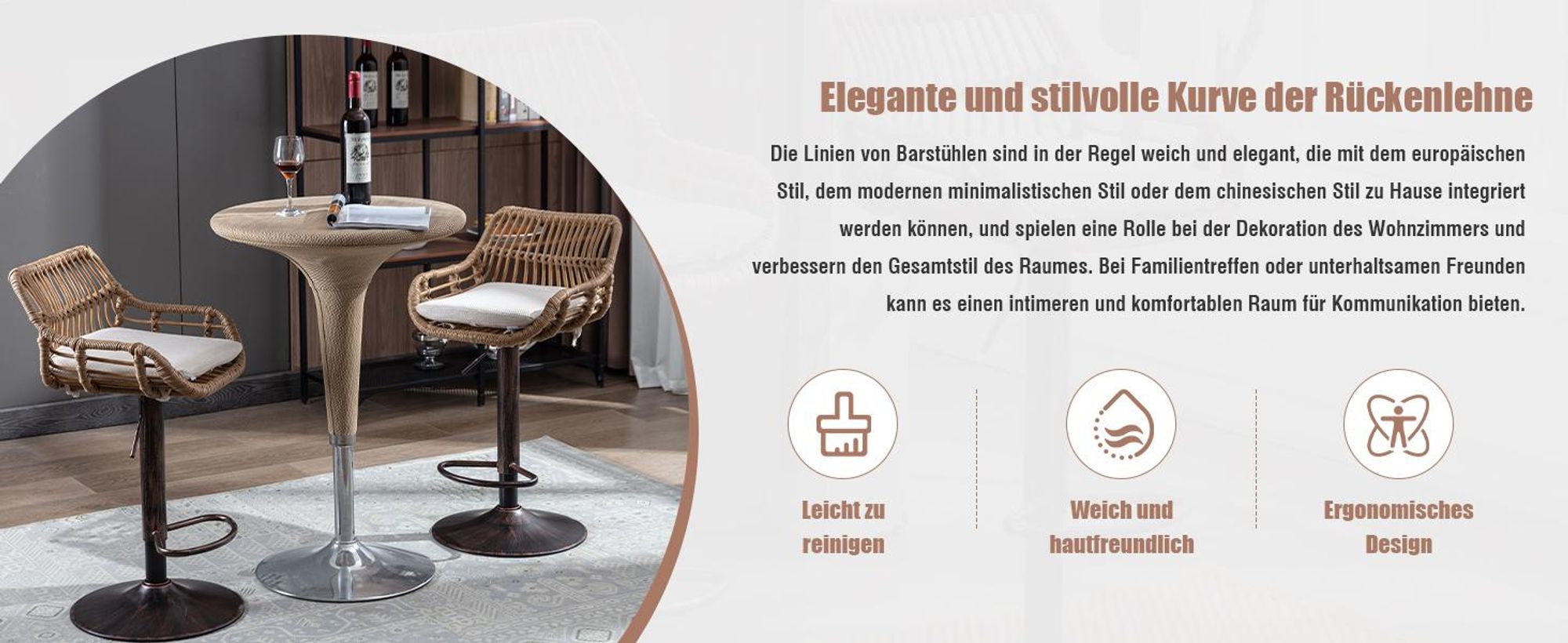LVHOM 2er Set Barhocker Rattan mit Metallsockel, Barstuhl mit Rückenlehne, Gartenmöbel Balkonmöbel, höhenverstellbar Hocker 360° drehbar, Beige