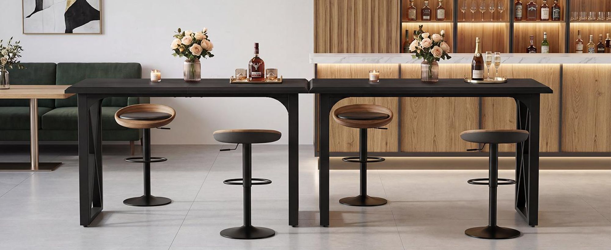 Tribesigns 140 cm Bartisch, industrieller Tresentisch mit robusten Metall-X-förmigen Beinen, rechteckiger Stehtisch für kleine Räume, Esszimmer, Küche