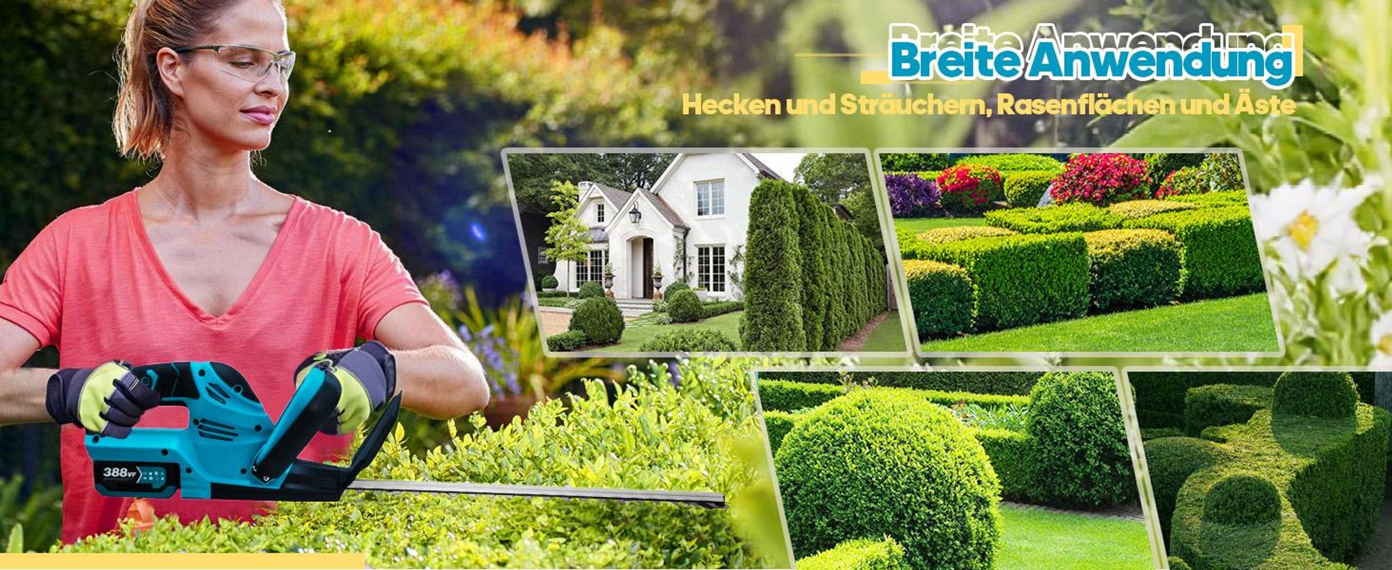 Akku Heckenschere, Heckenschneider, Elektrische Heckenschere, Mit 2 Akkus & Ladegerät
