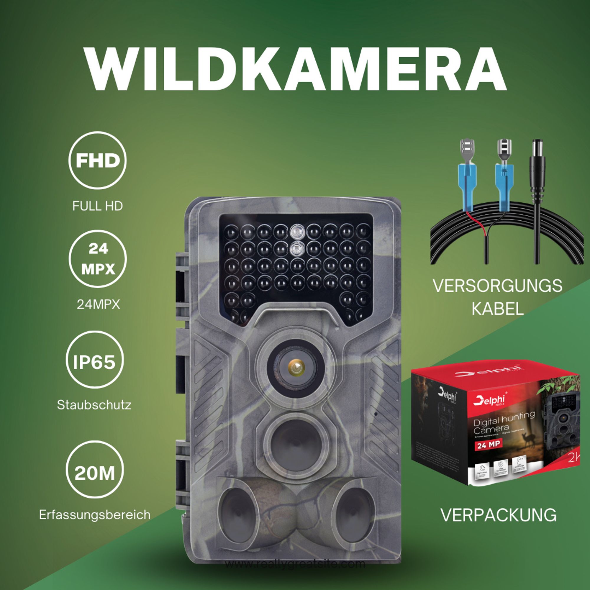 Delphi Tools Wildkamera HC800A 24 MP - Nachtsicht 940 nm, Bewegungsmelder 20 m - Fotofalle