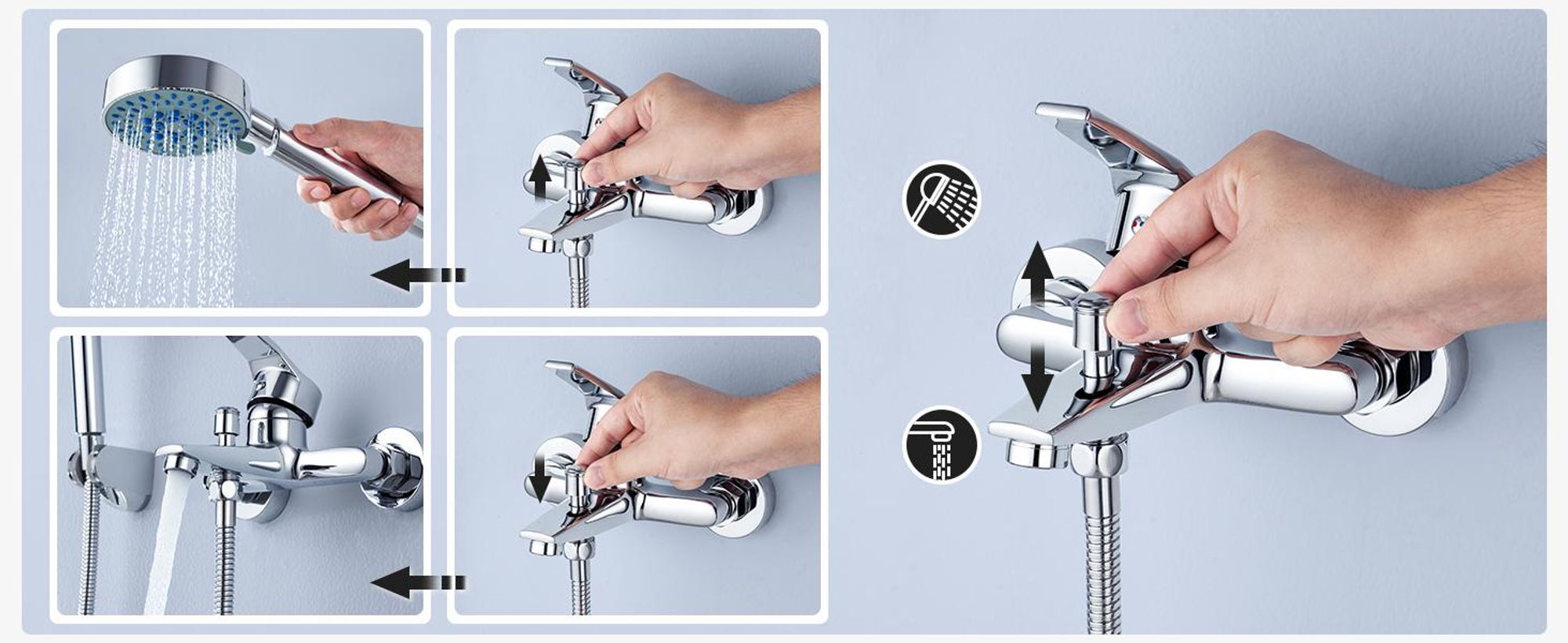 Badewannenarmatur, Badewanne Duschset, Duschsystem Duschset, Badewannen Amaturen Set, 5 Funktionen, mit Duschbrause und 1.5m Schlauch