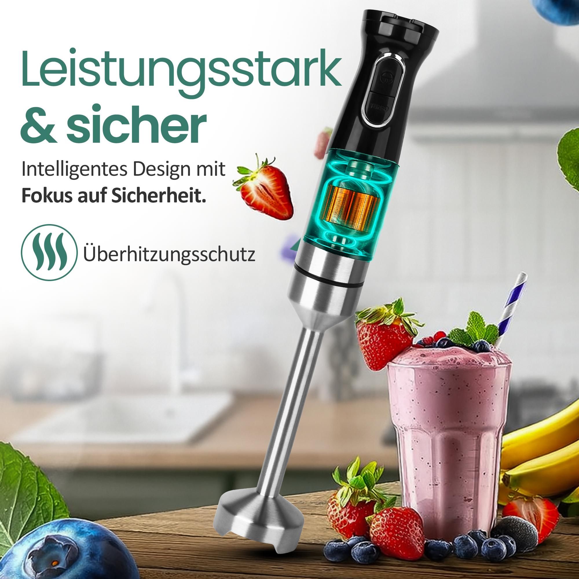 Emerio Stabmixer 1000 W – stufenlos regelbare Geschwindigkeit – HB-132381 – Schwarz / Edelstahl