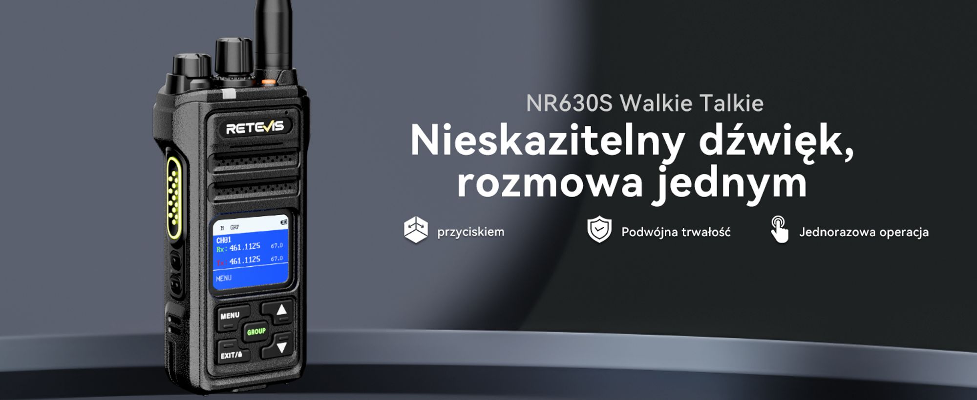 Retevis NR630S Walkie Talkie Dalekosiężne, wodoodporne radiotelefony dla dorosłych, IP67, 2800 mAh, redukcja szumów AI, LCD dla logistyki