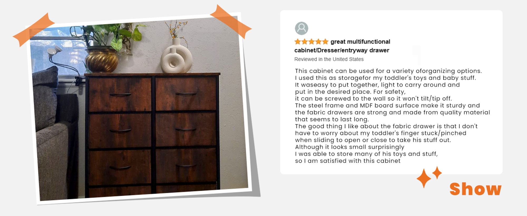 Kommode mit Stoffschubladen  , Chest of Drawers mit 8 schubladenschrank, kommode schlafzimmer schubladen schrank，Stoffkommode drawer