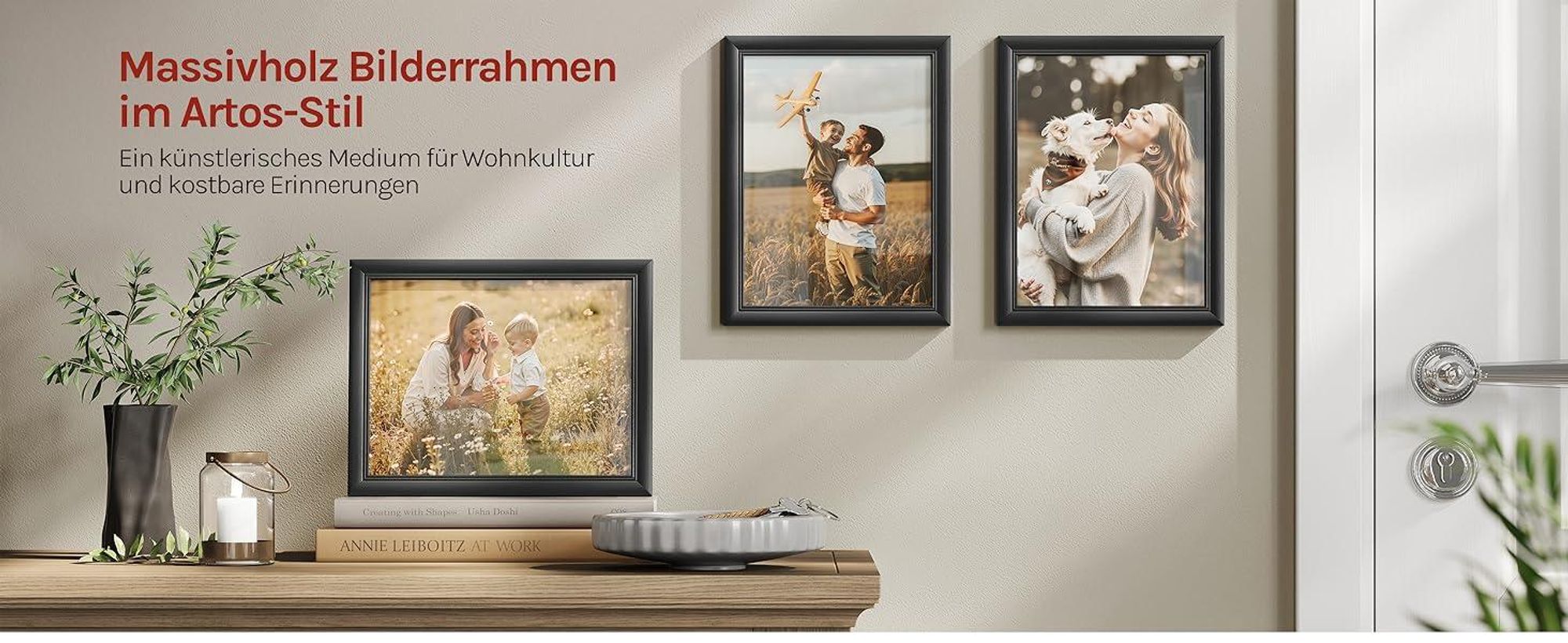 WOLTU 3er-Set Bilderrahmen Artos Stil Holz Rahmen Fotogalerie Glasscheibe, Schwarz, 15x20 cm