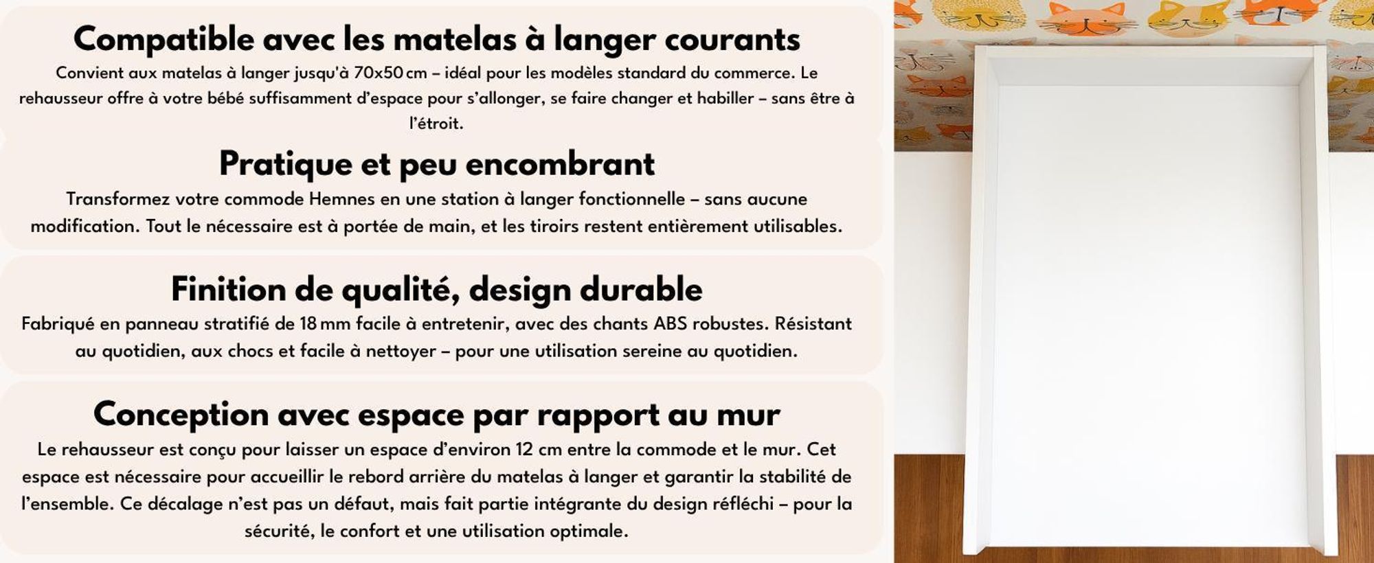 regalik Plan à Langer pour Hemnes de IKEA, Extension pour Commode de 50 cm, Amovible, Plan à Langer avec Façades arrondis, Graphite